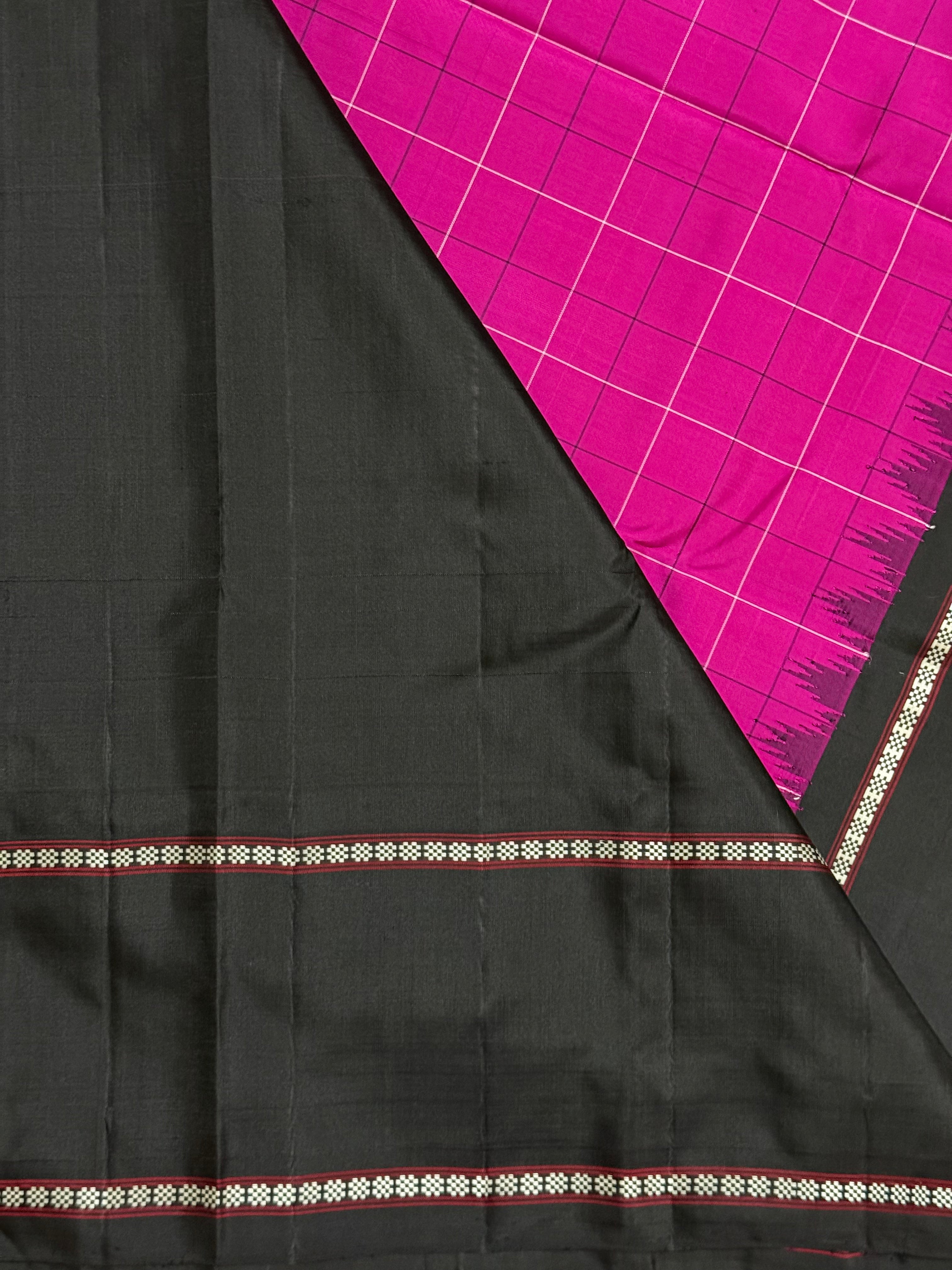 Dheera | Pink and Black Kanjivaram Silk Saree