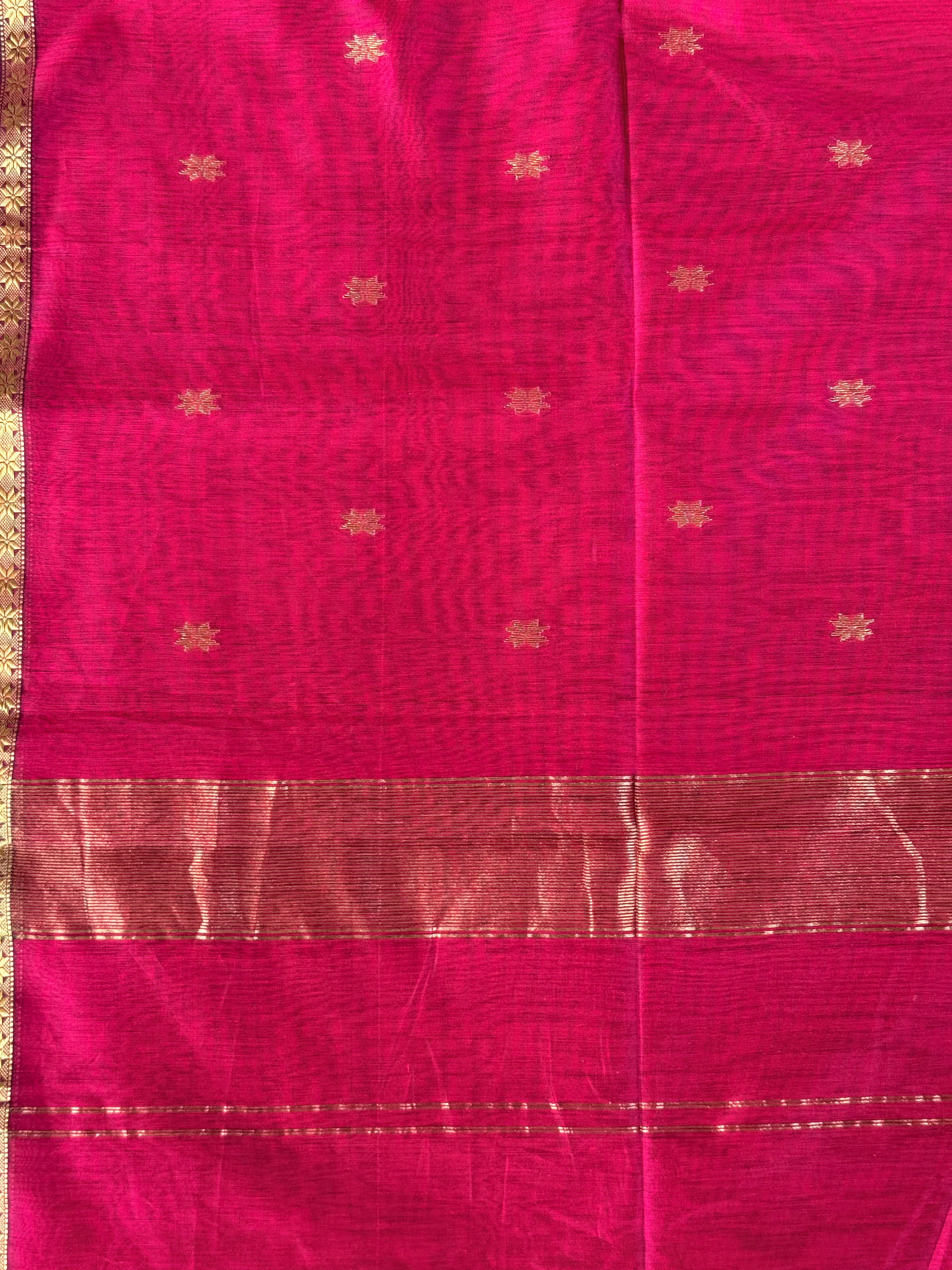 Impana | Pinkish Red Maheshwari Silk Cotton Saree