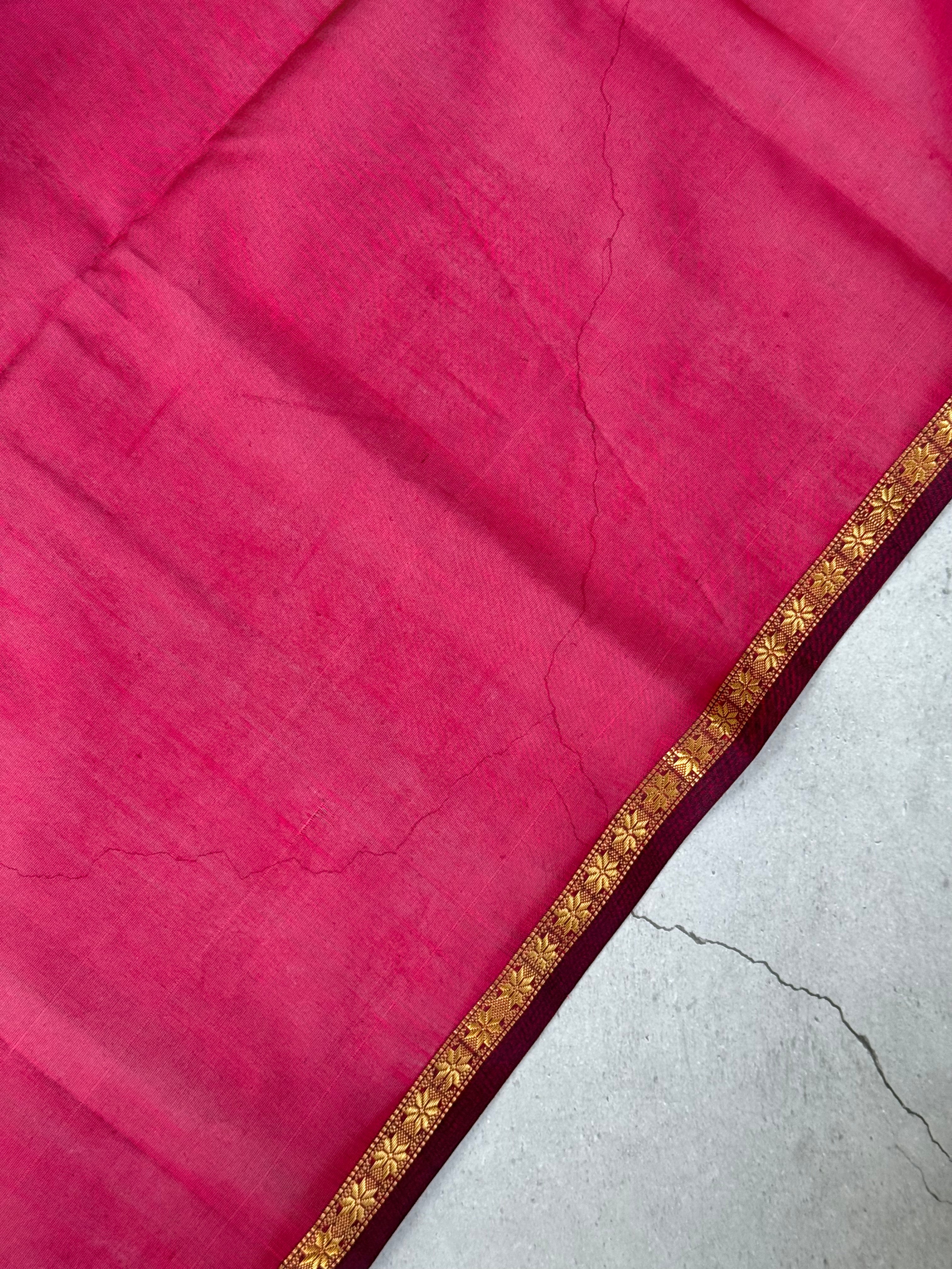 Impana | Pinkish Red Maheshwari Silk Cotton Saree