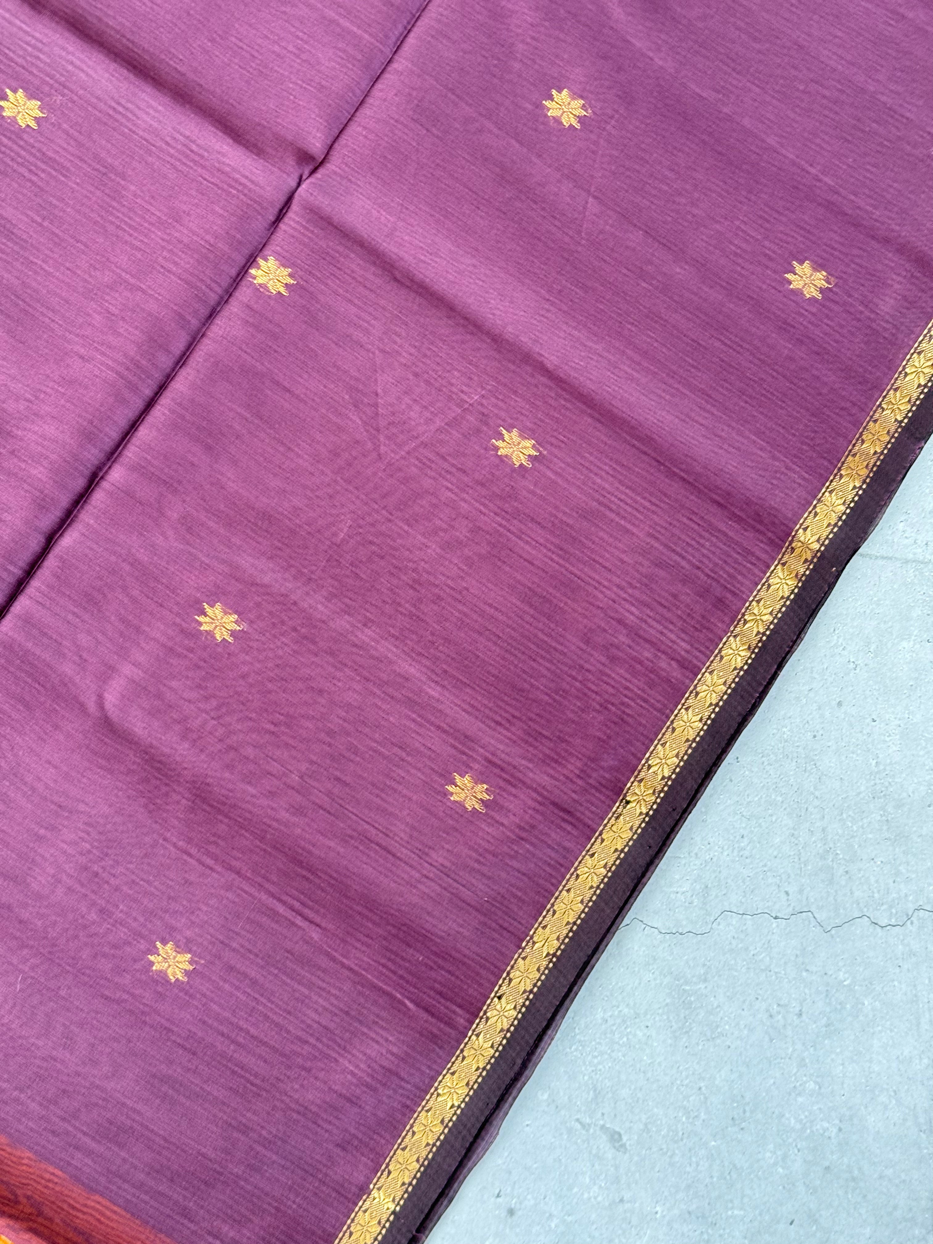 Jalaja| Brown And Mustard Maheshwari Silk Cotton Saree
