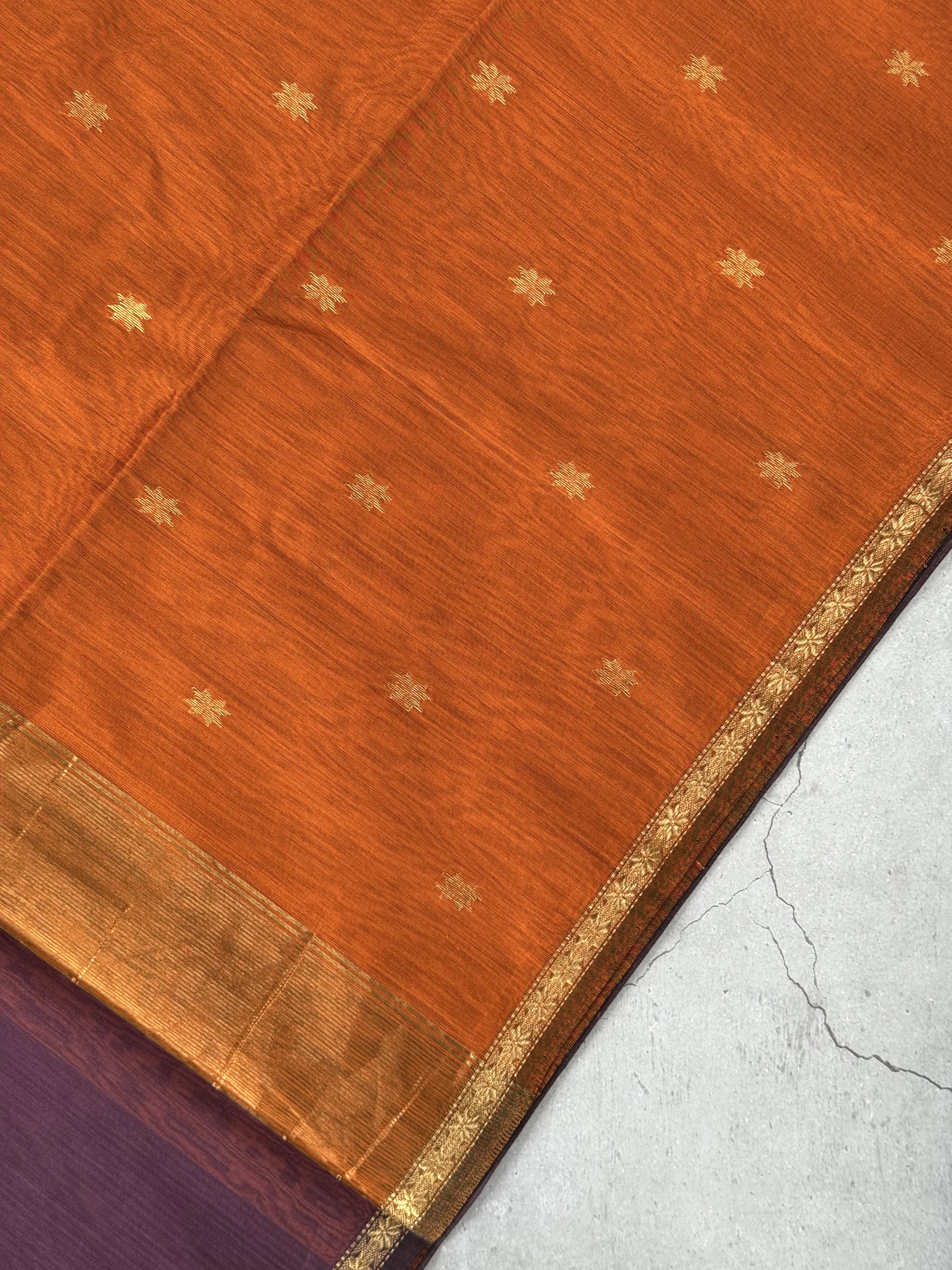 Jalaja| Brown And Mustard Maheshwari Silk Cotton Saree
