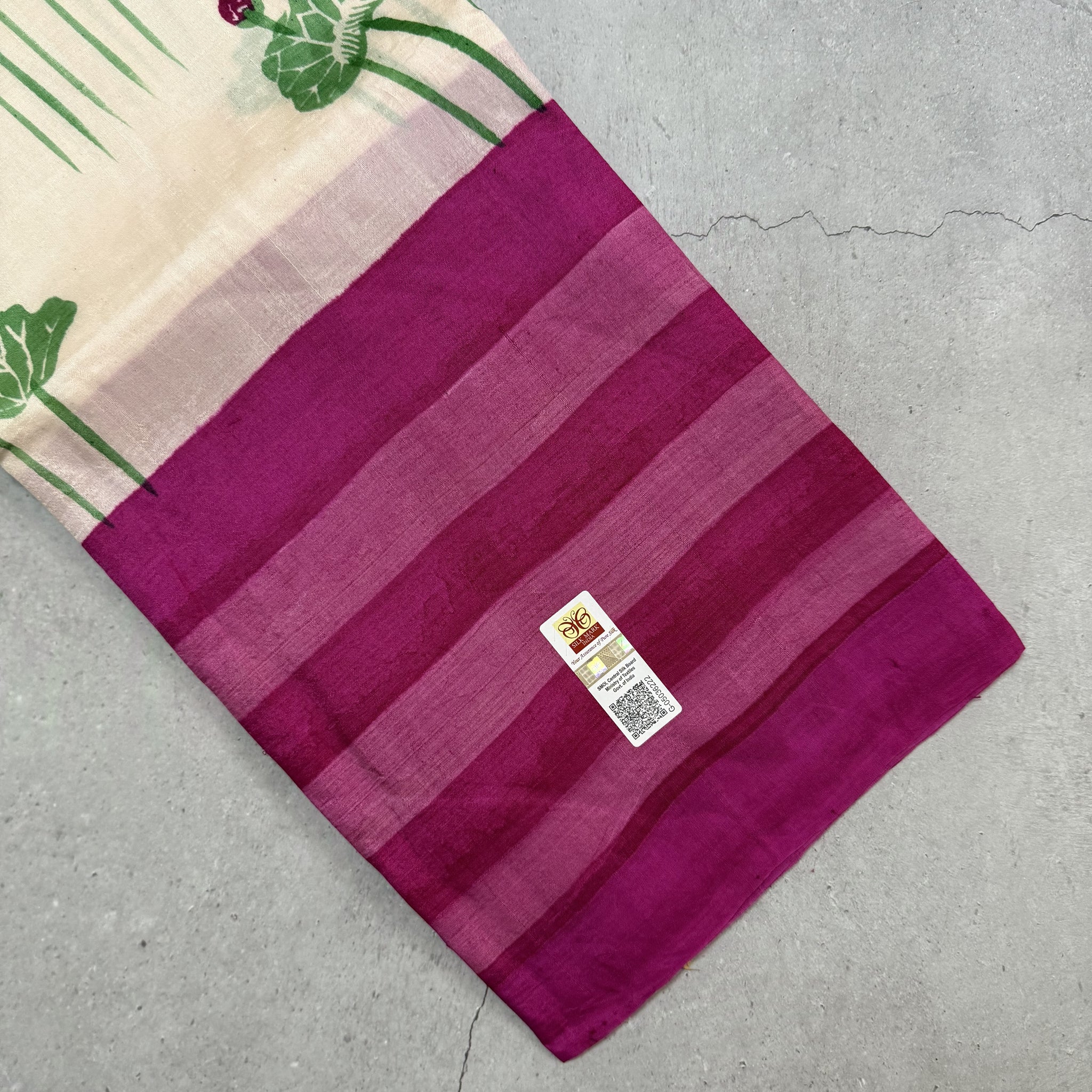 Kamali | Pink and White Floral Hand Painted Silk Saree
