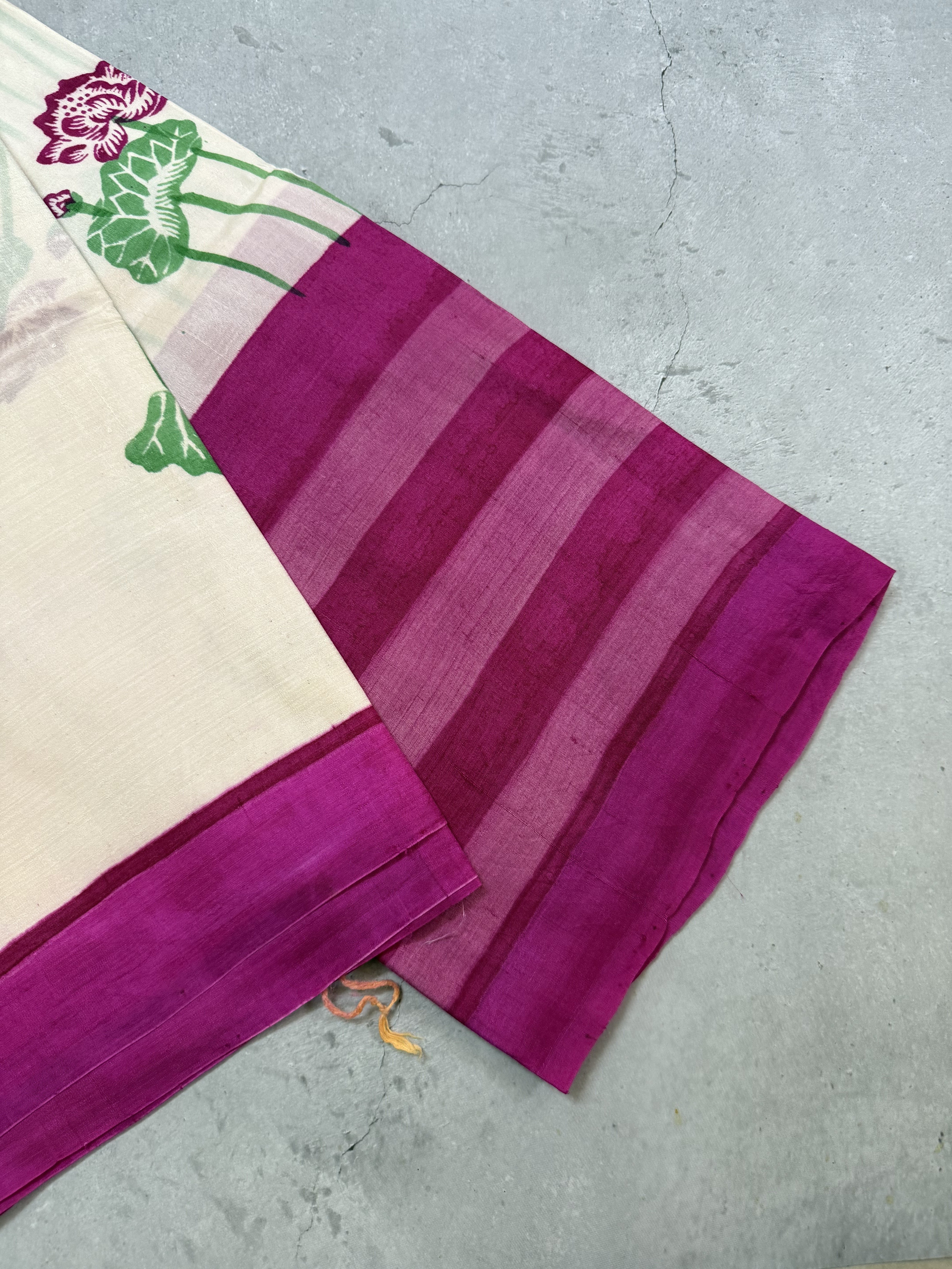 Kamali | Pink and White Floral Hand Painted Silk Saree