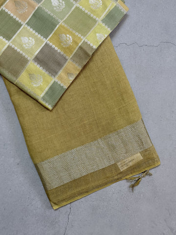 Kamalini | Mustard and Silver Pure Linen Saree