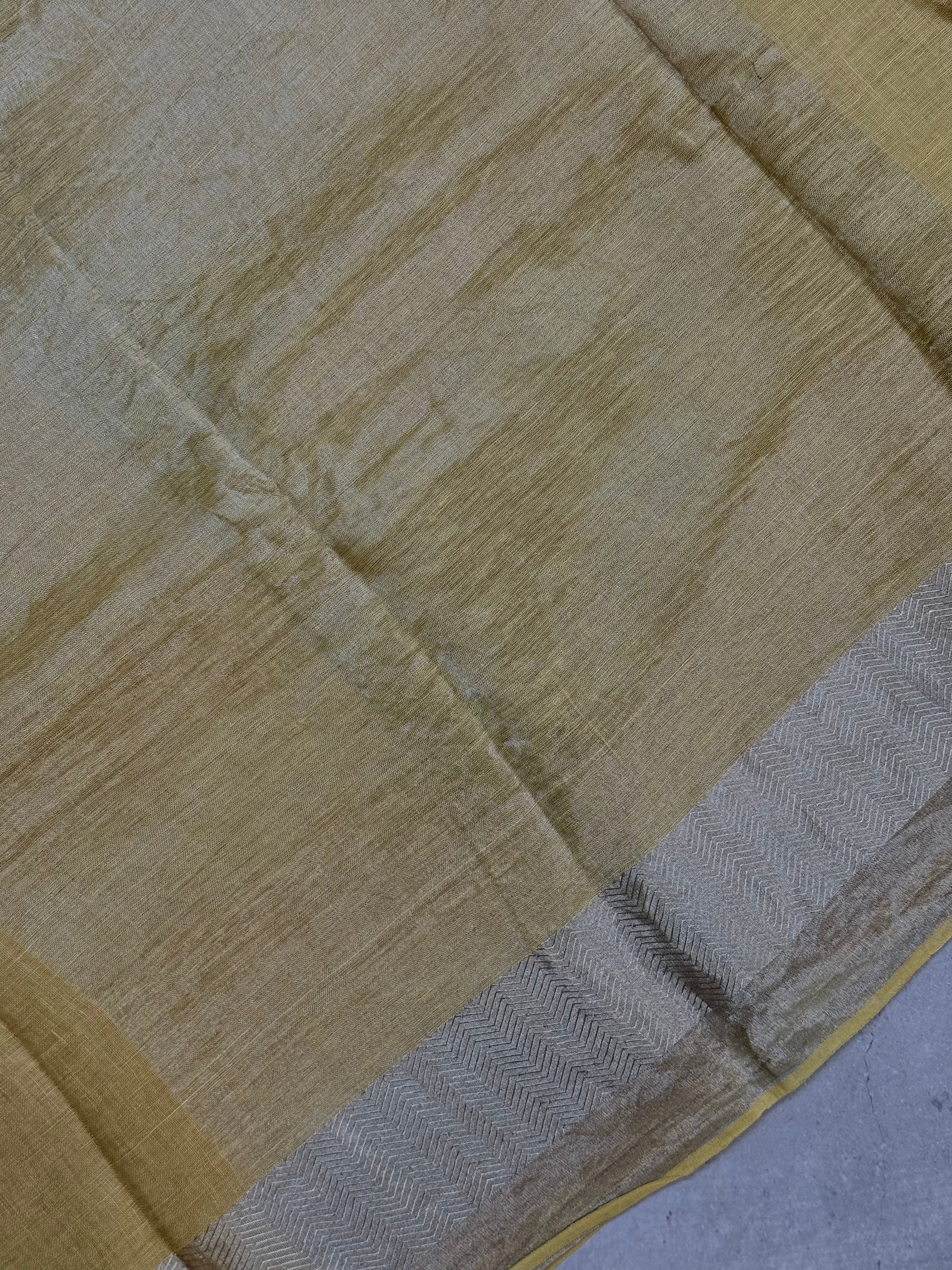 Kamalini | Mustard and Silver Pure Linen Saree