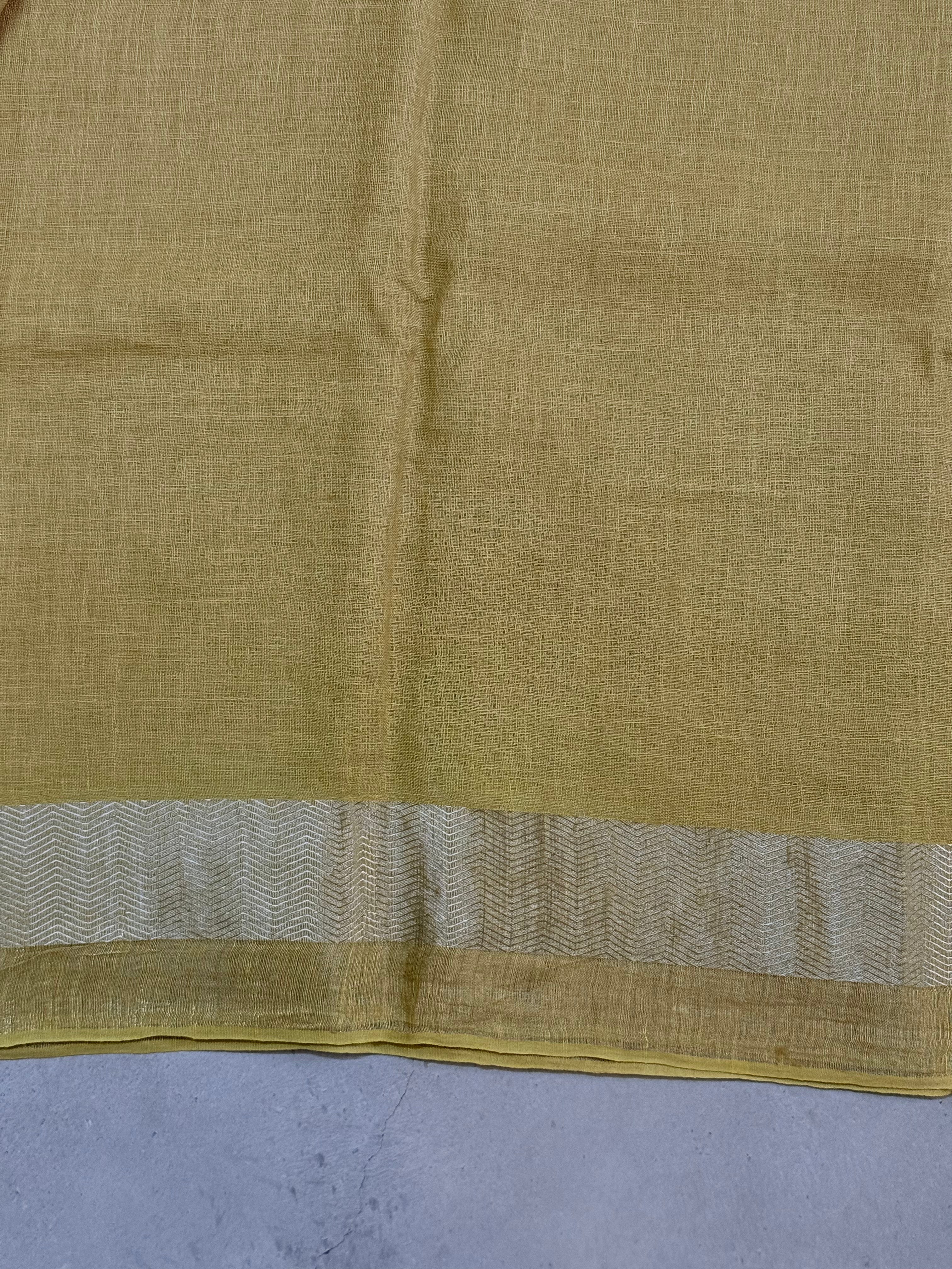 Kamalini | Mustard and Silver Pure Linen Saree