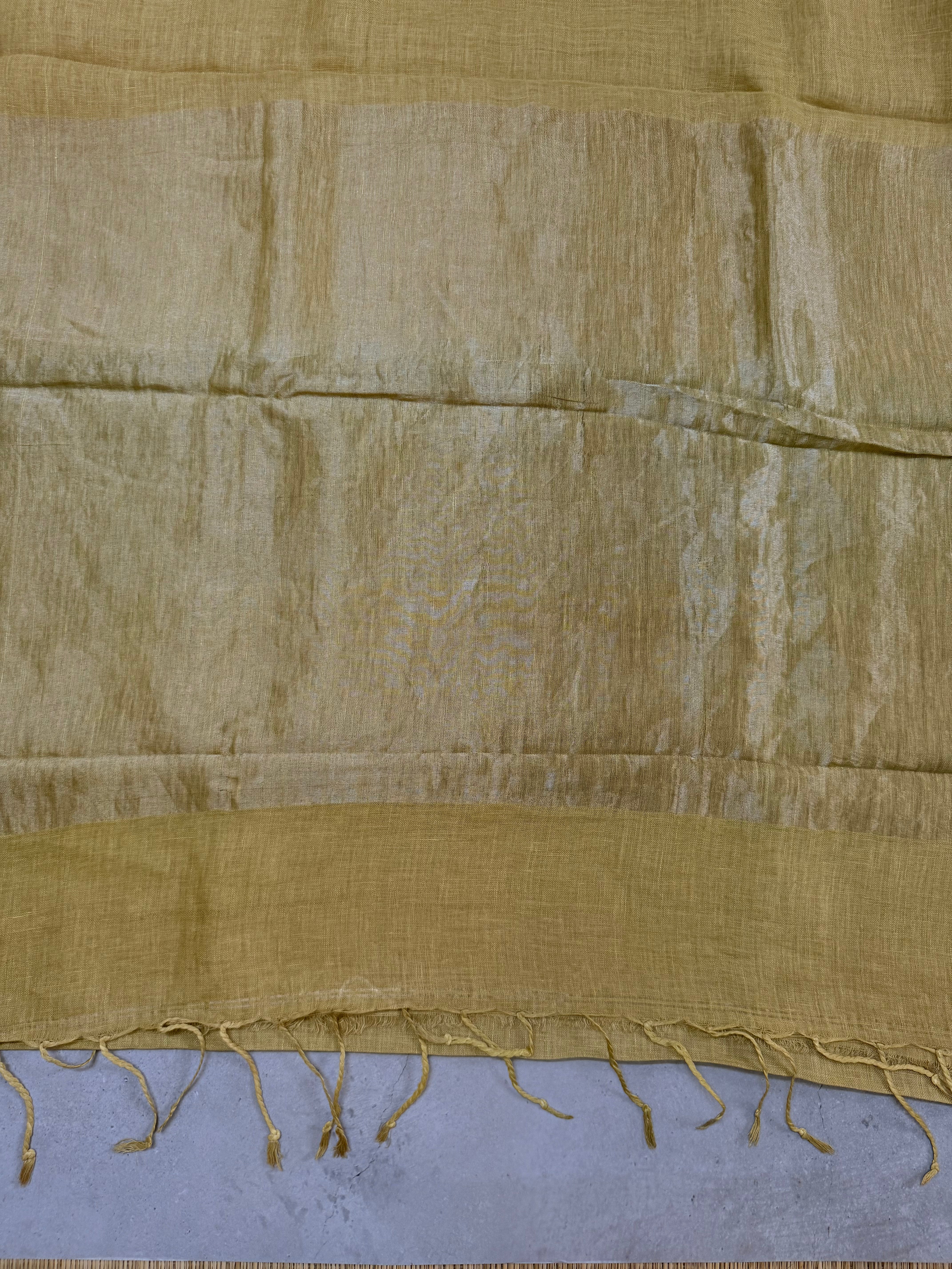 Kamalini | Mustard and Silver Pure Linen Saree