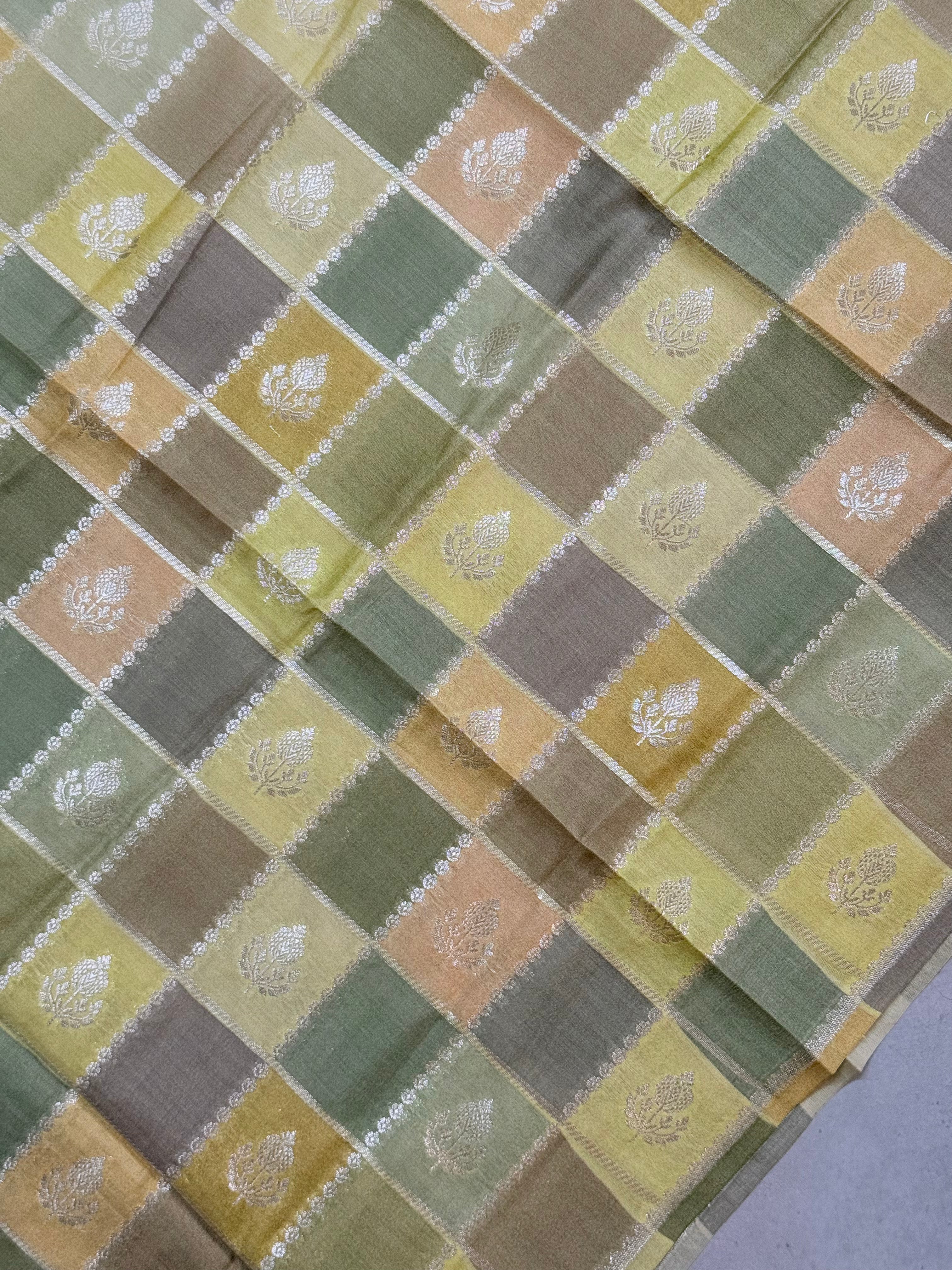 Kamalini | Mustard and Silver Pure Linen Saree