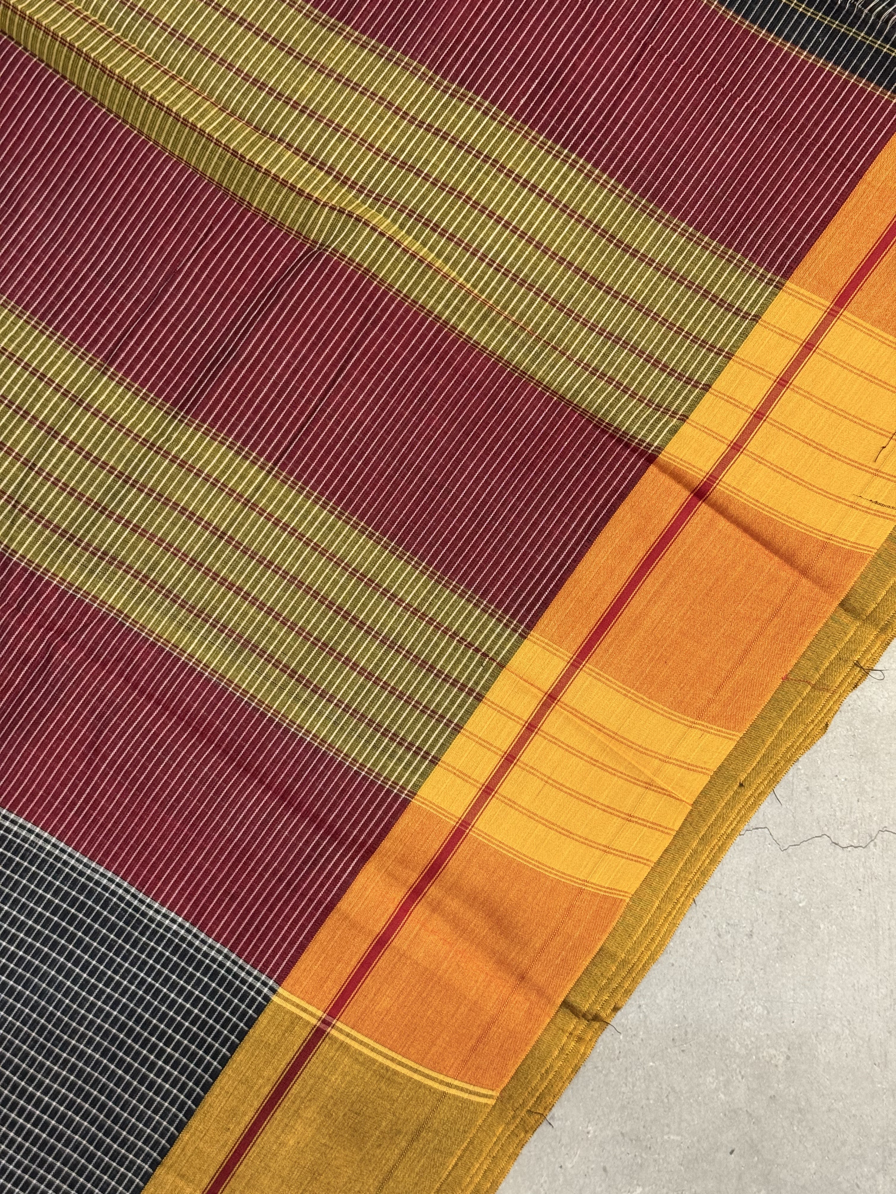 Komalika | Red Yellow and Black Cotton Saree