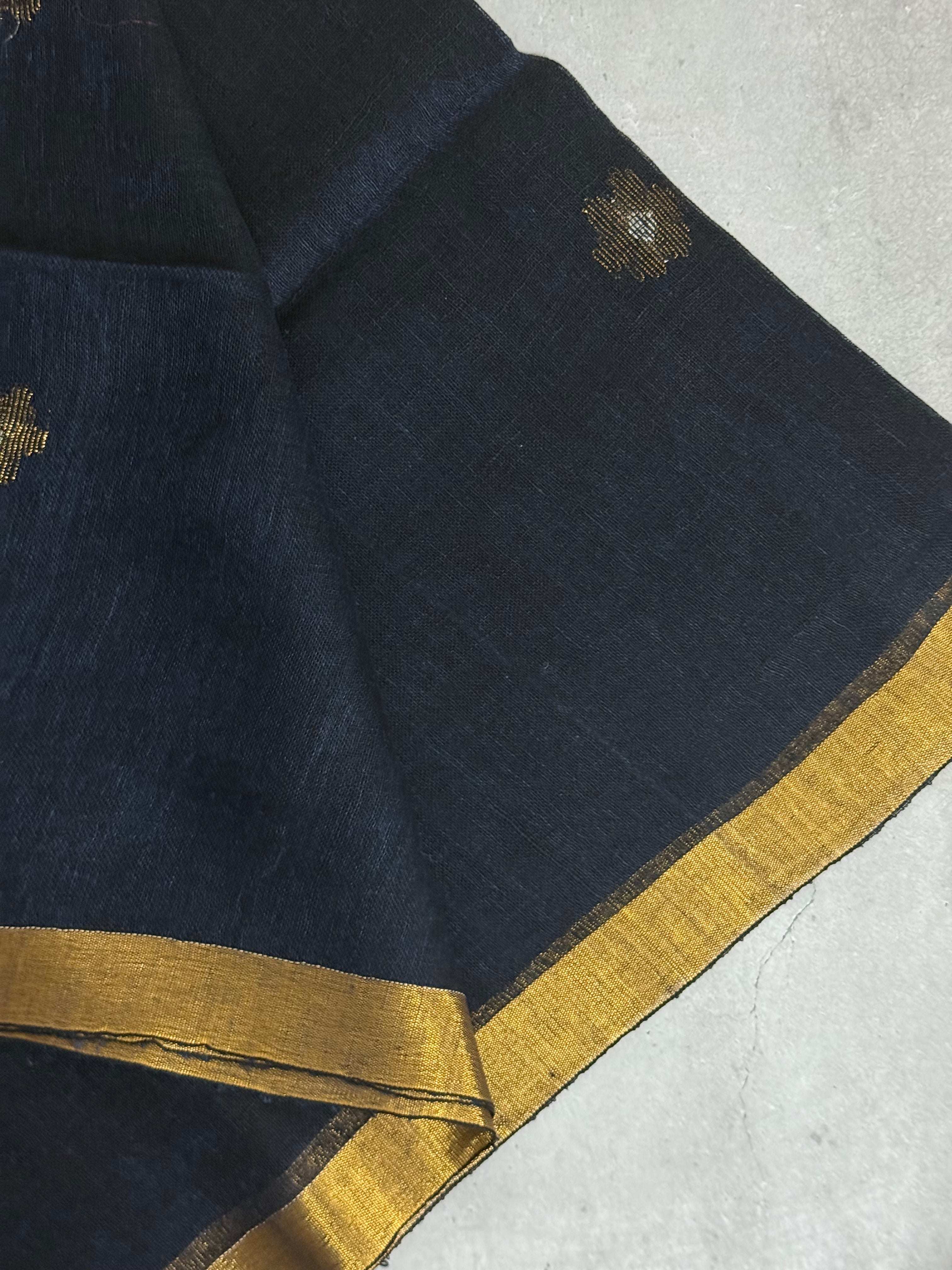 Manohari | Black and Gold Jamdani Pure Linen Saree