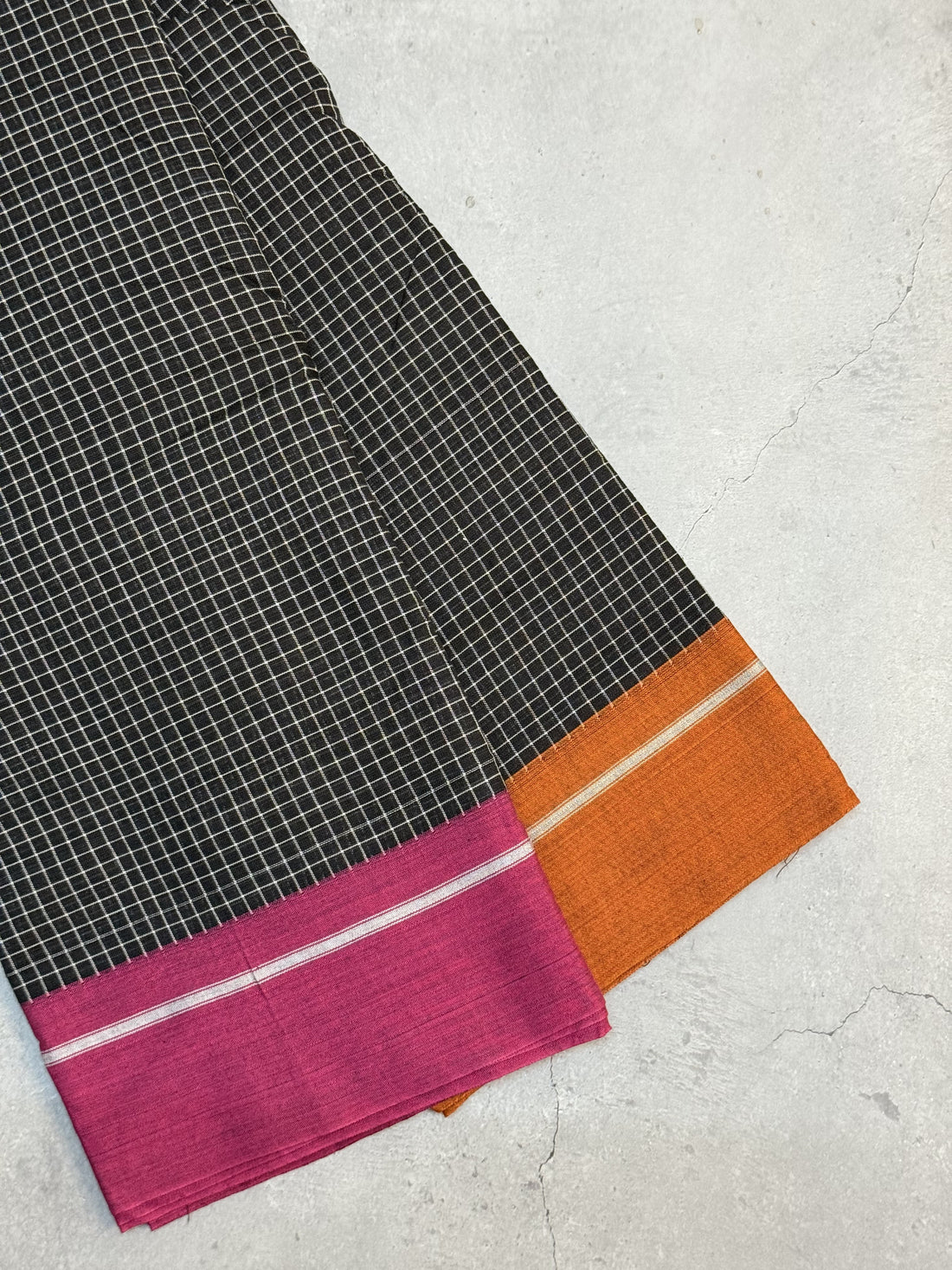 Mandaara | Pink Orange and Black Cotton Saree
