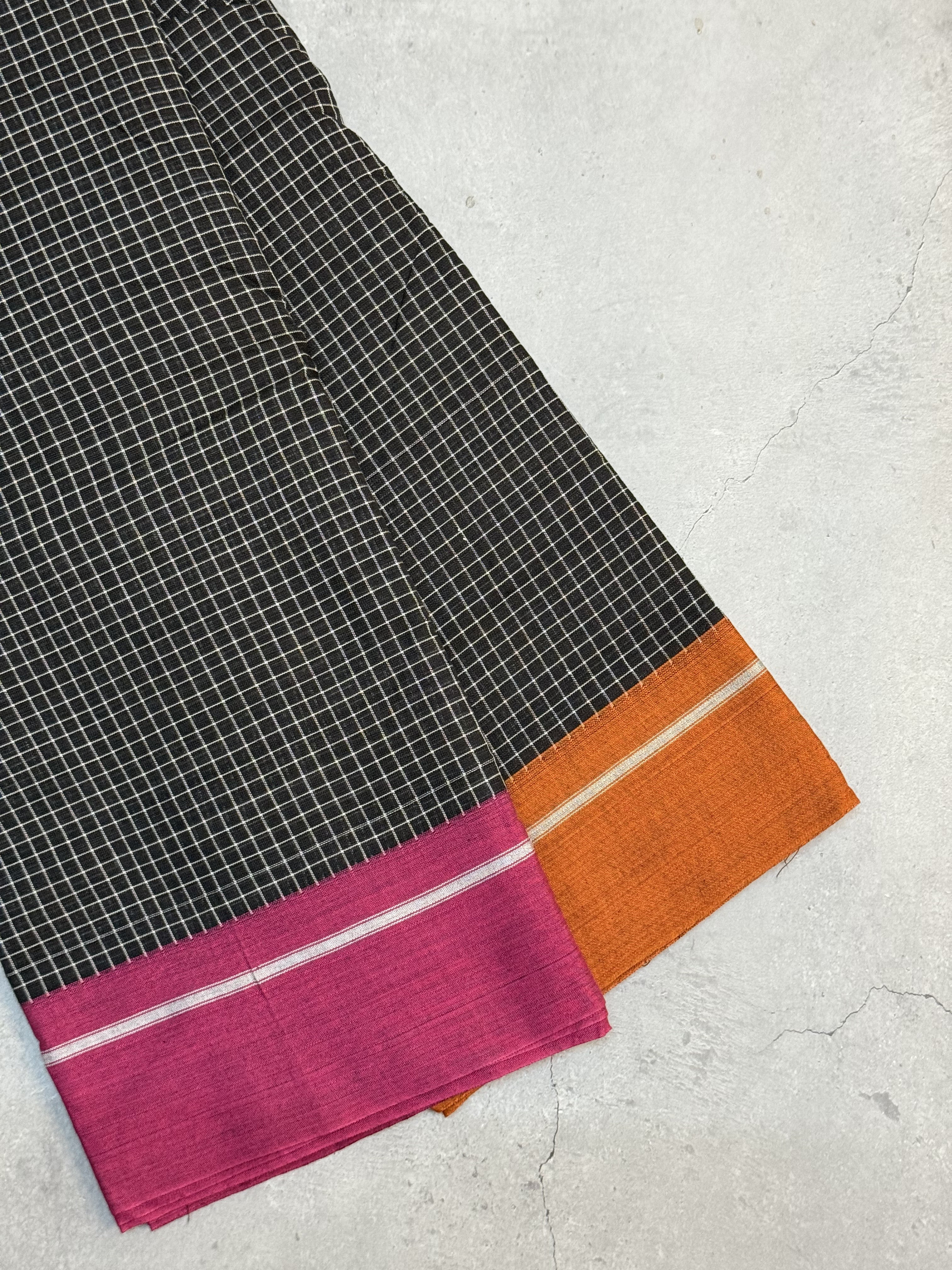 Mandaara | Pink Orange and Black Cotton Saree