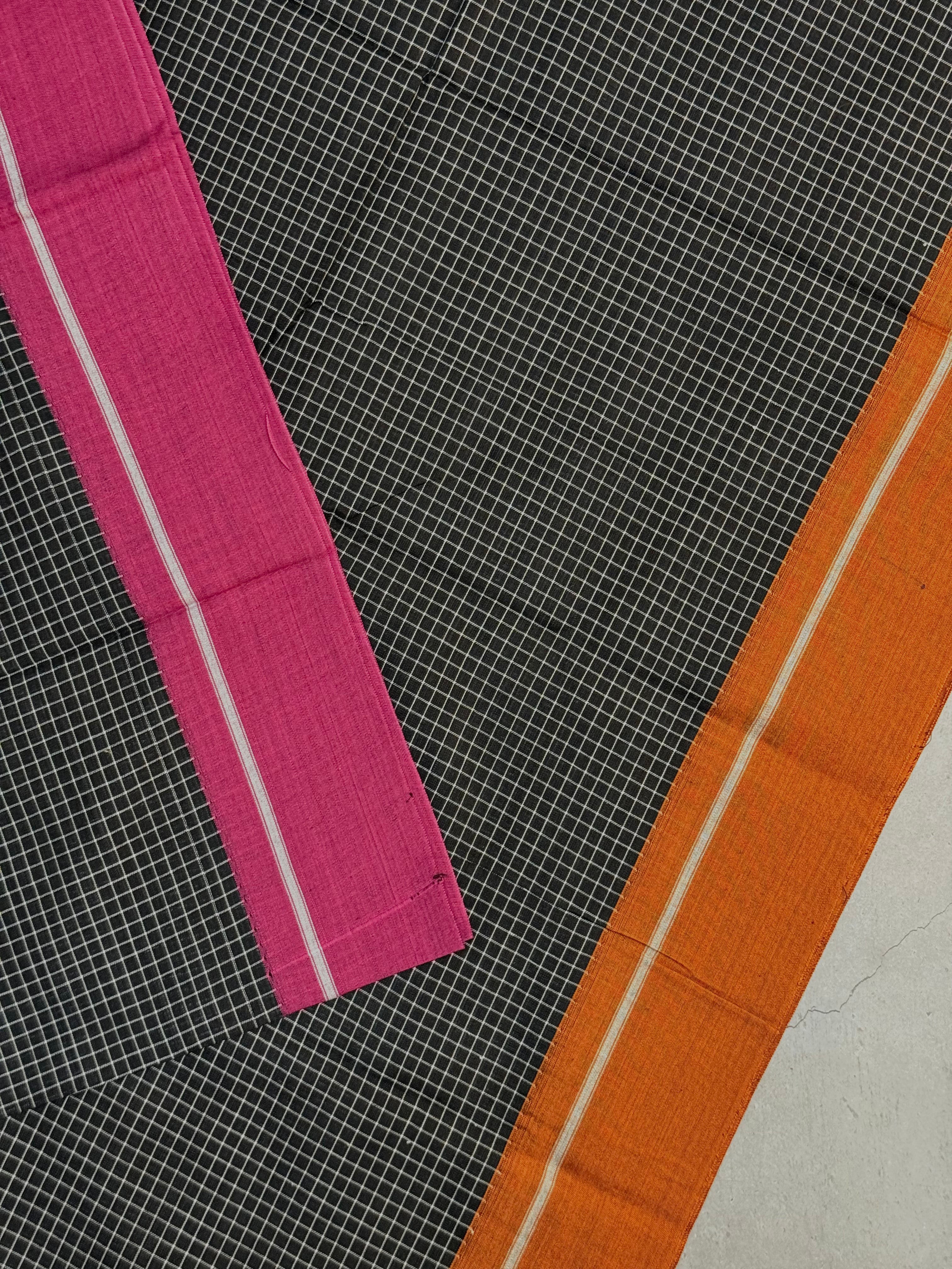 Mandaara | Pink Orange and Black Cotton Saree