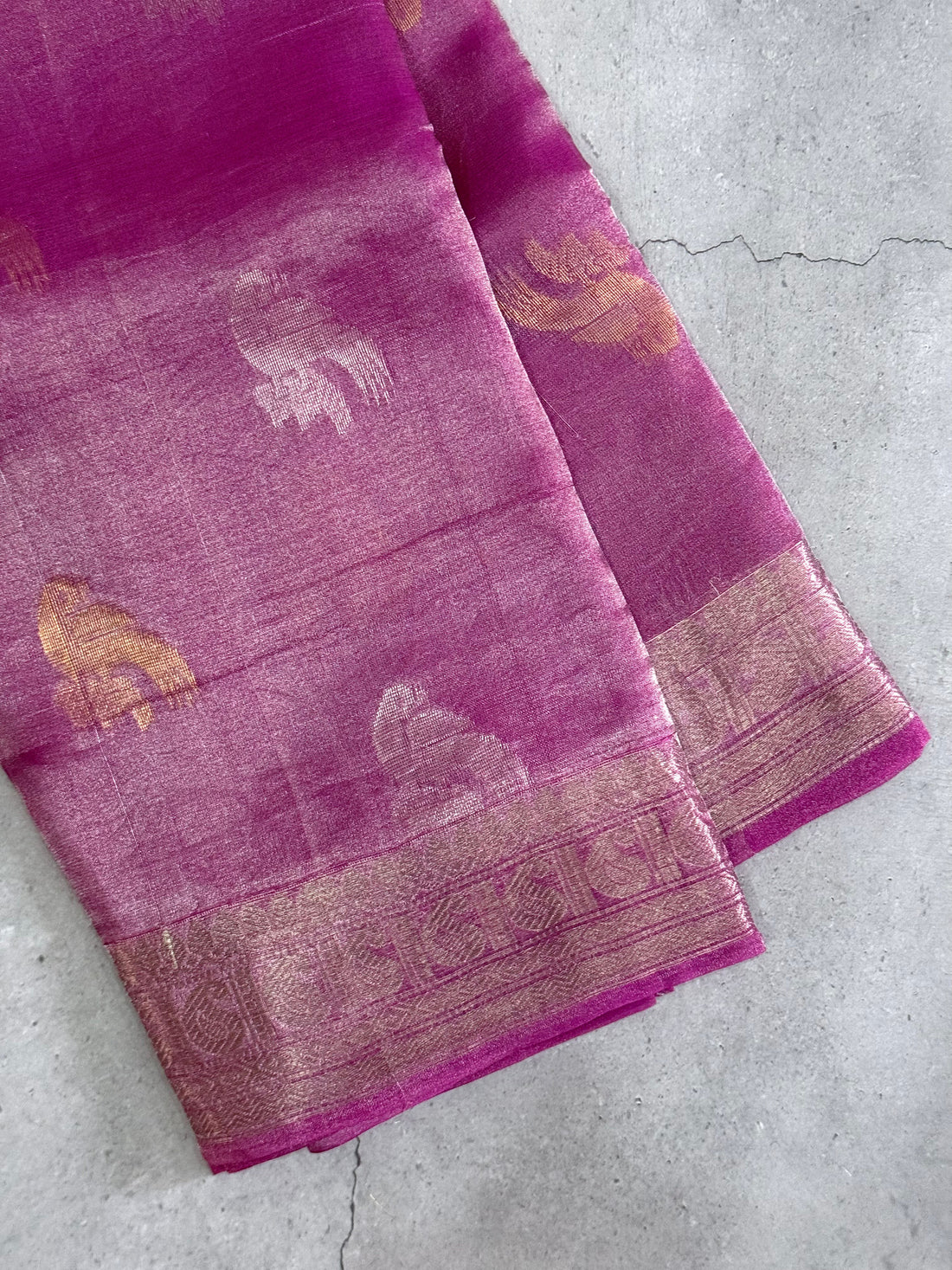 Meganya | Pink and Silver Tissue Silk Saree