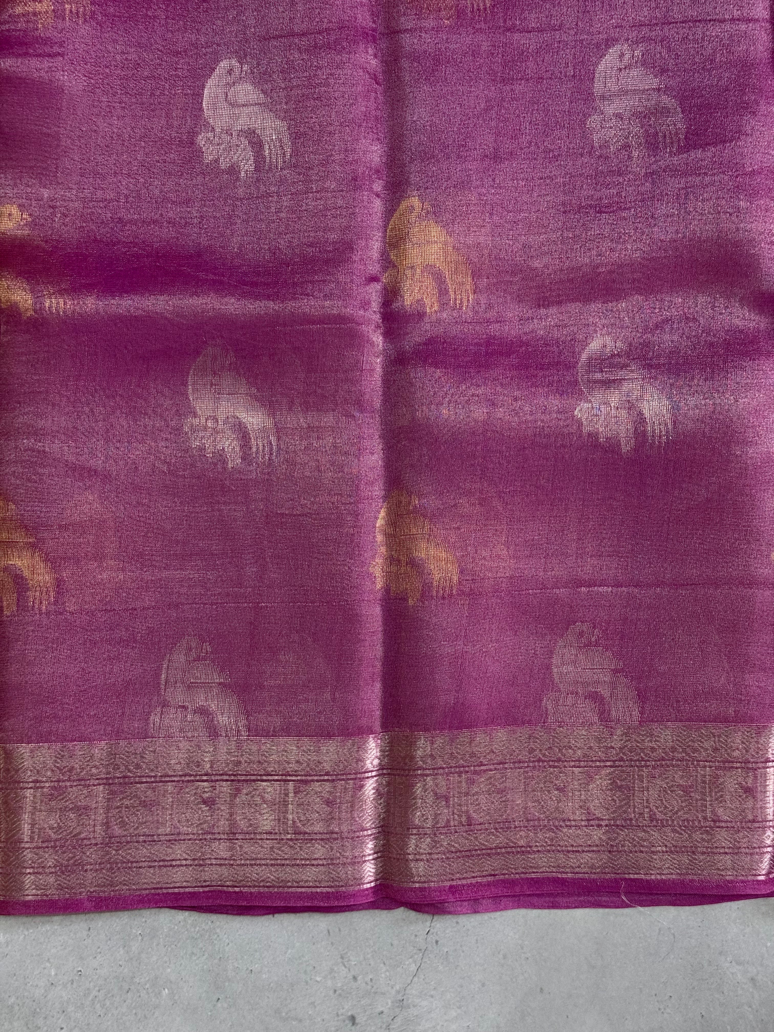 Meganya | Pink and Silver Tissue Silk Saree