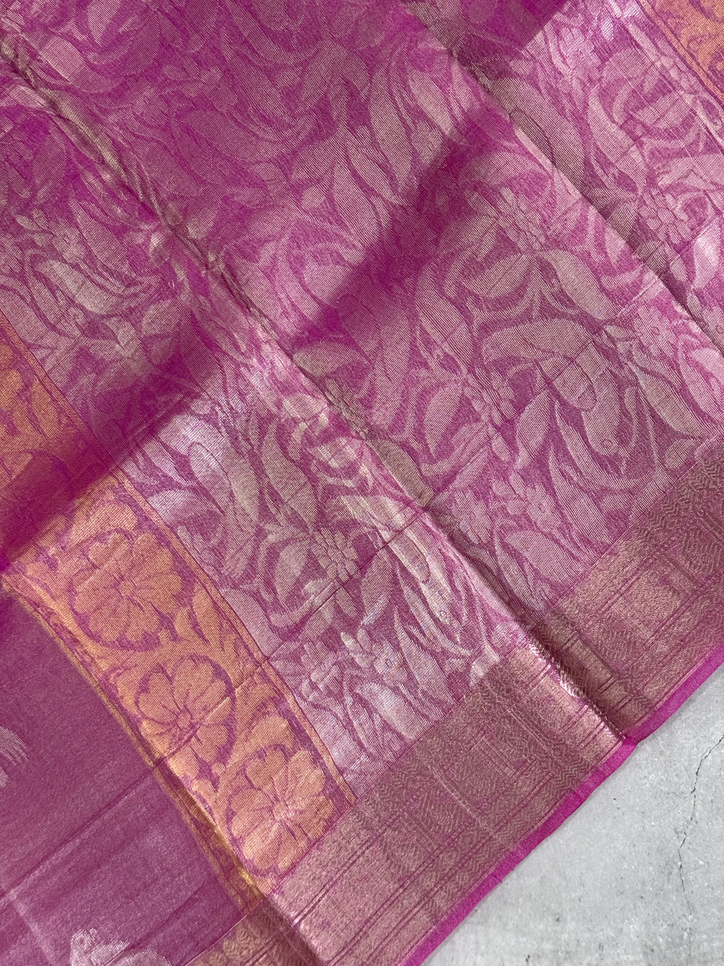 Meganya | Pink and Silver Tissue Silk Saree
