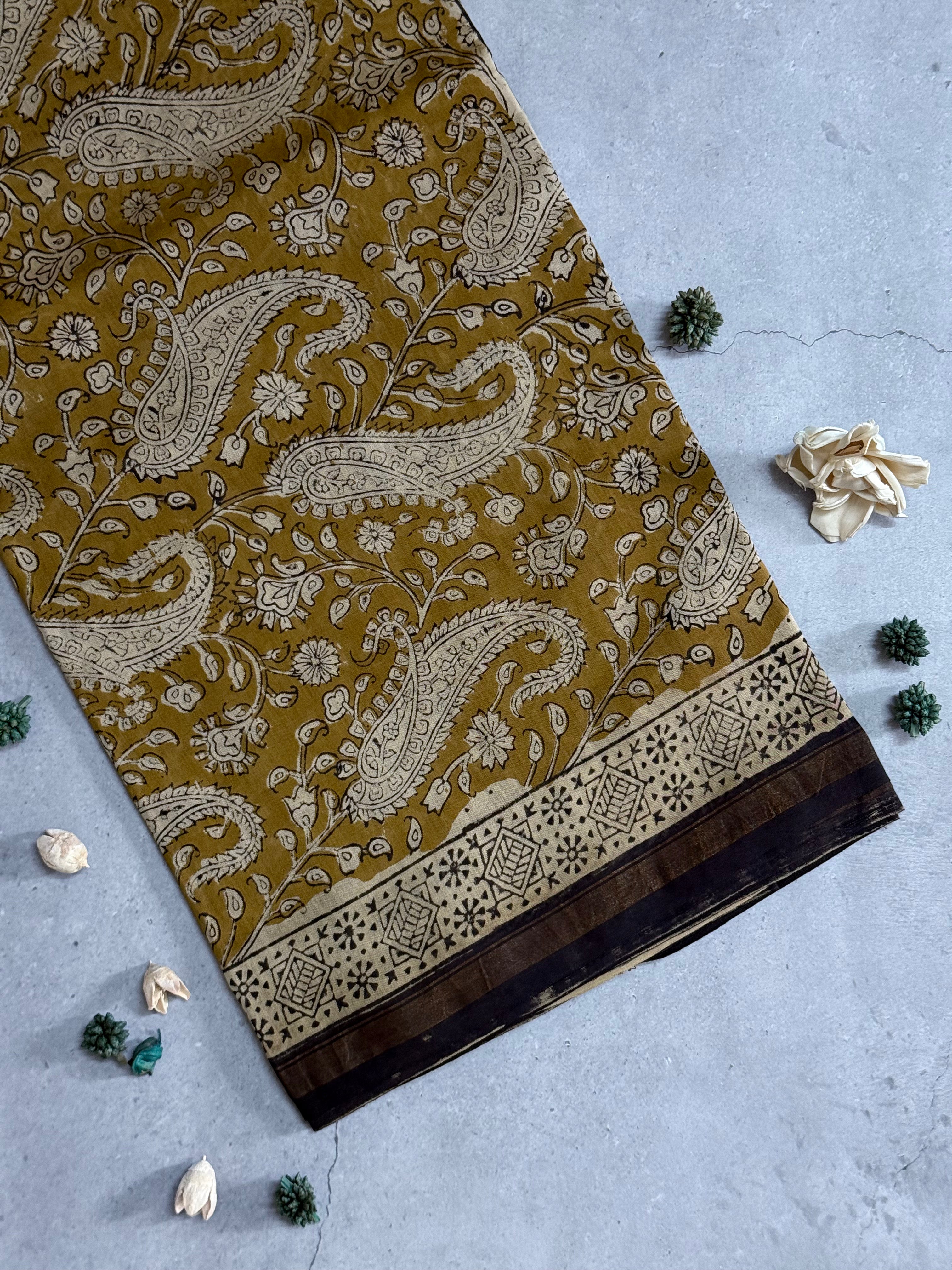 Mira | Yellow Block Printed Chanderi Saree
