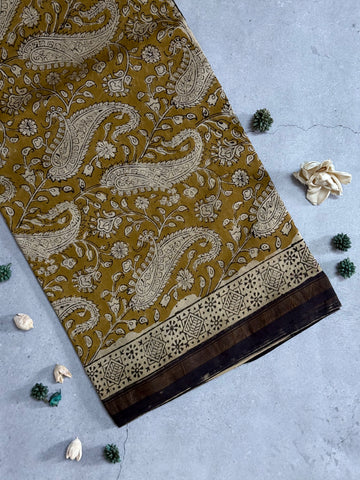 Mira | Yellow Block Printed Chanderi Saree