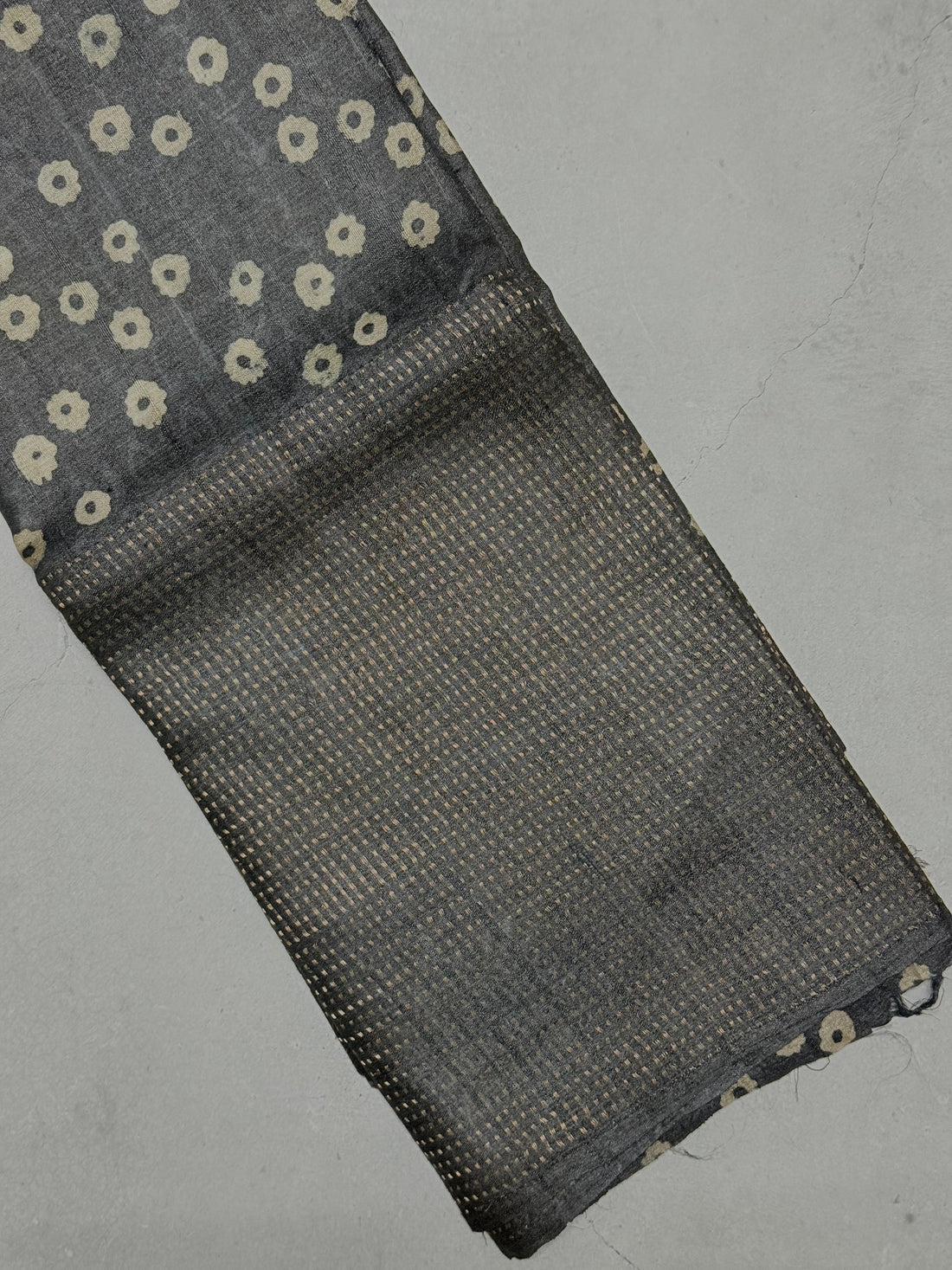 Mohanaa | Elephant Grey Batik Printed Tussar Silk Saree