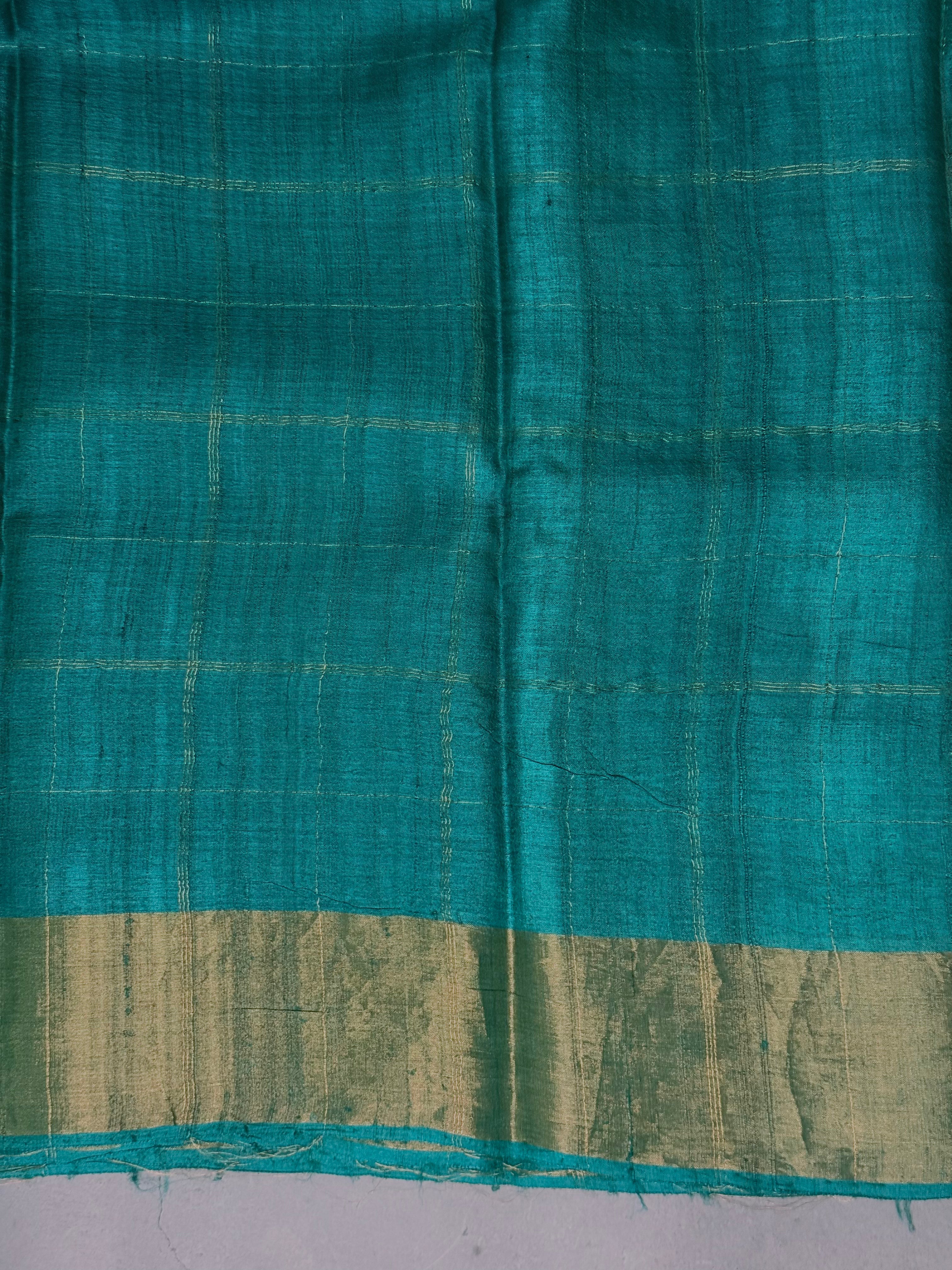 Mridulaa | Green Block Printed Tussar Silk Saree
