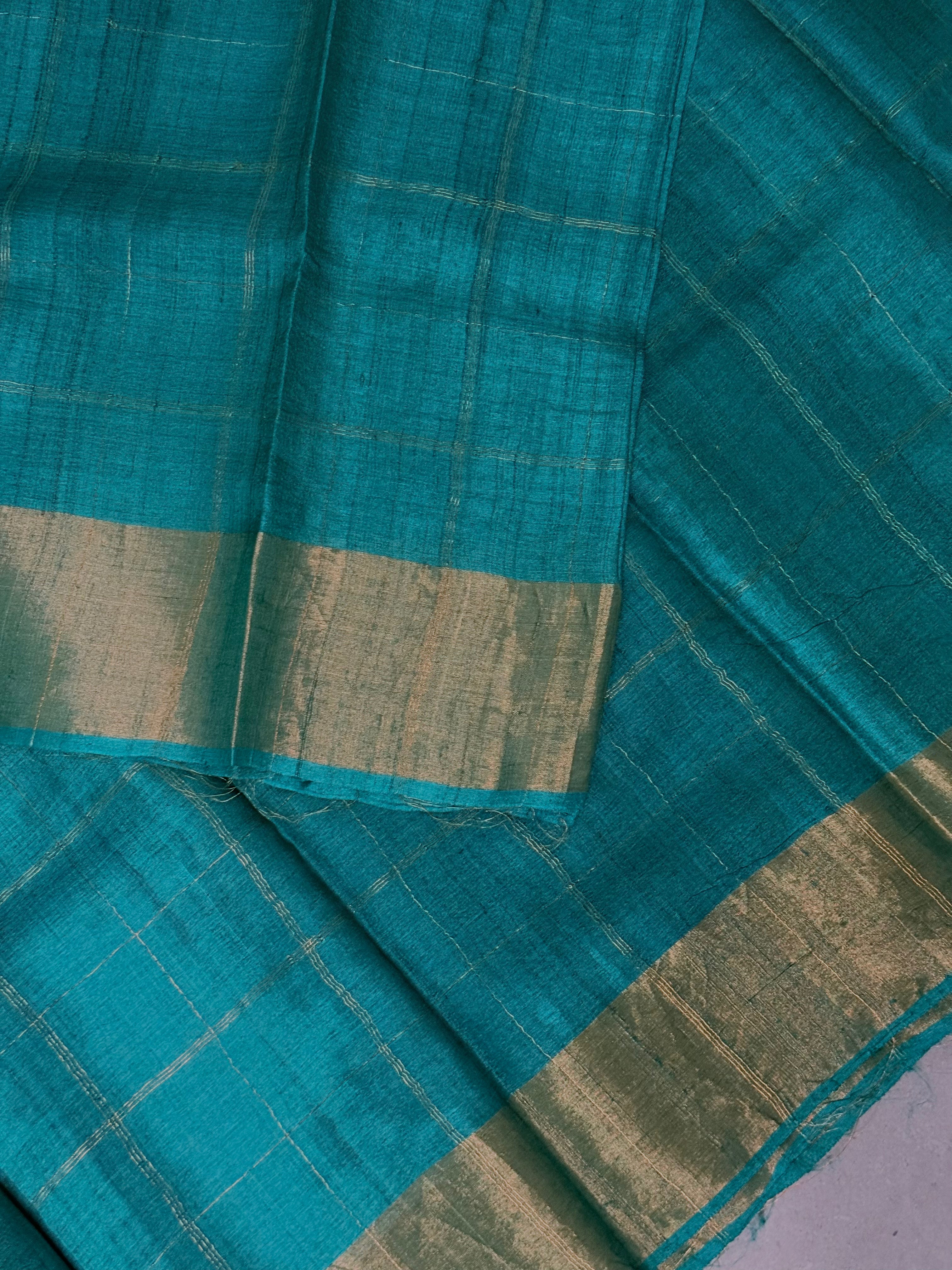 Mridulaa | Green Block Printed Tussar Silk Saree