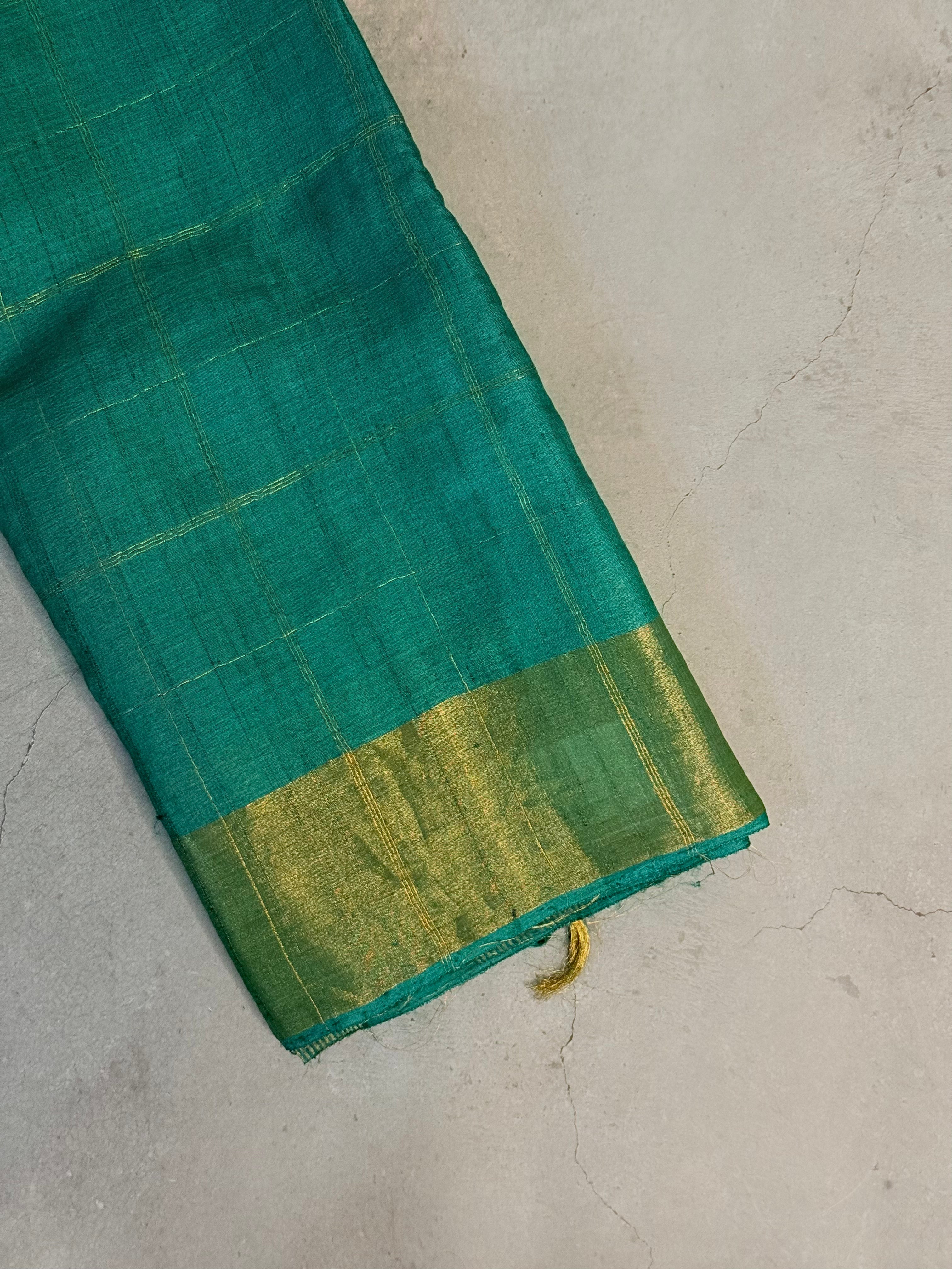 Mridulaa | Green Block Printed Tussar Silk Saree