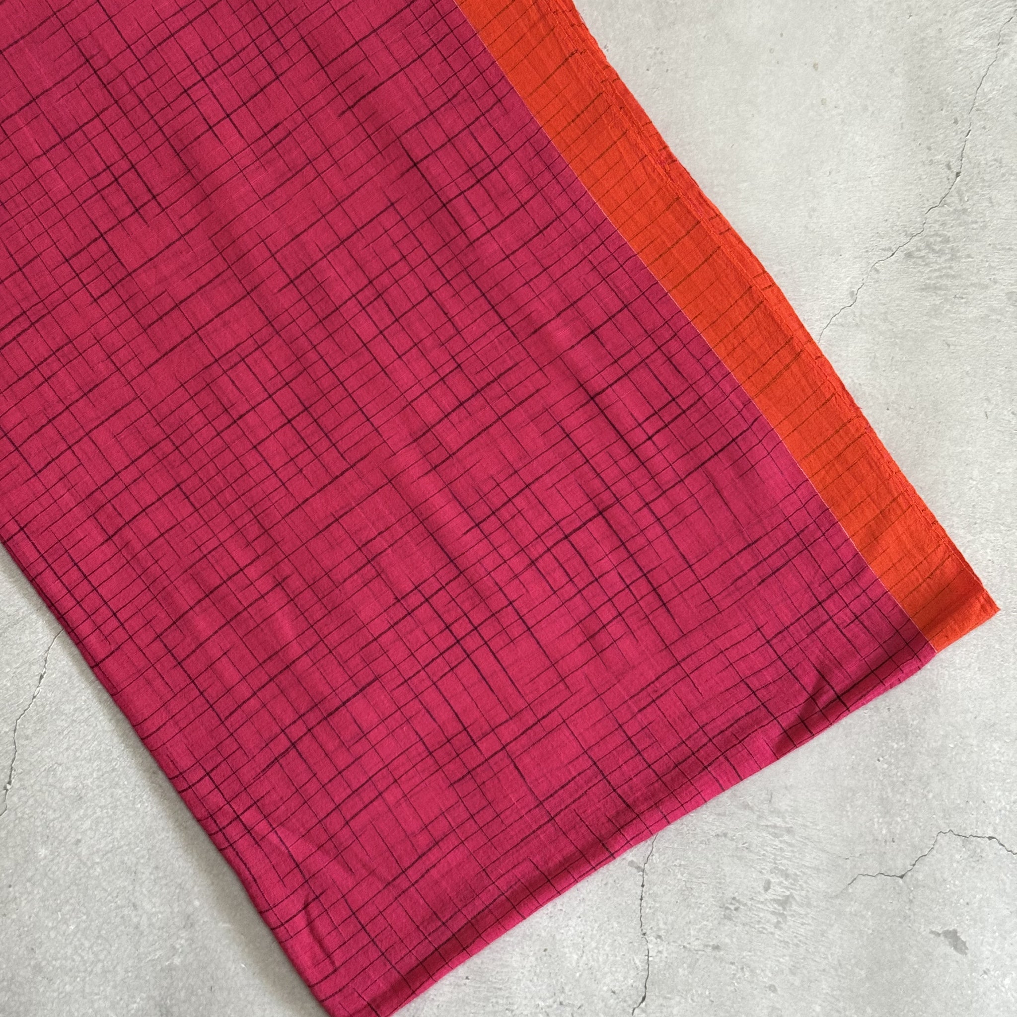 Mrinalini | Pink and Orange Broken Checks Bengal Cotton Saree