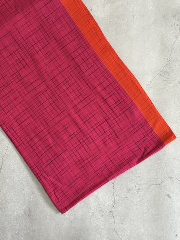 Mrinalini | Pink and Orange Broken Checks Bengal Cotton Saree