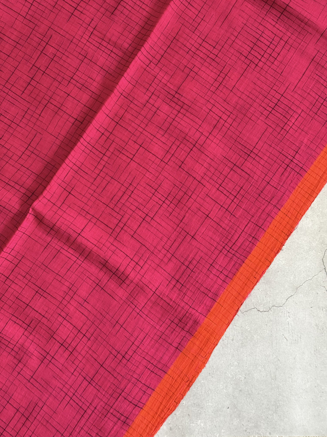 Mrinalini | Pink and Orange Broken Checks Bengal Cotton Saree