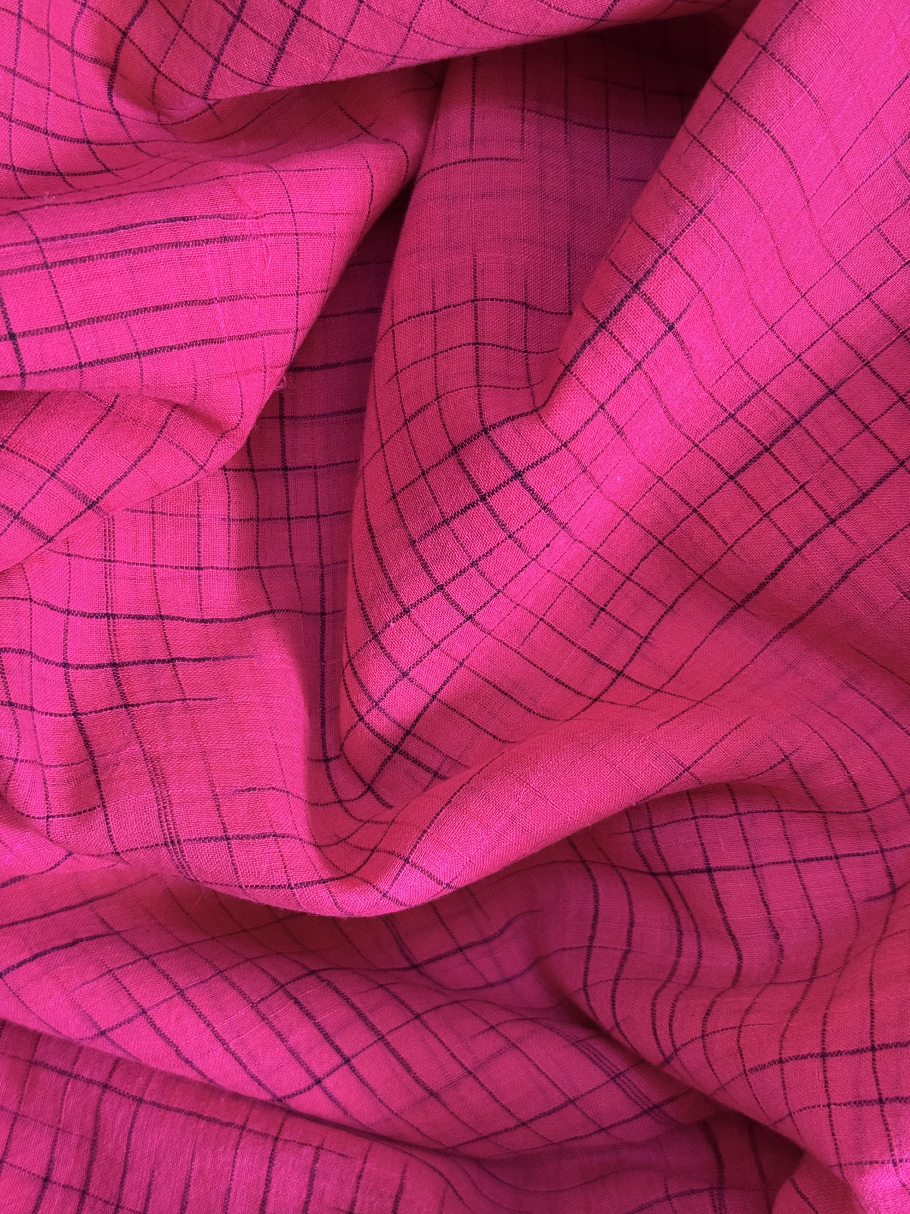Mrinalini | Pink and Orange Broken Checks Bengal Cotton Saree
