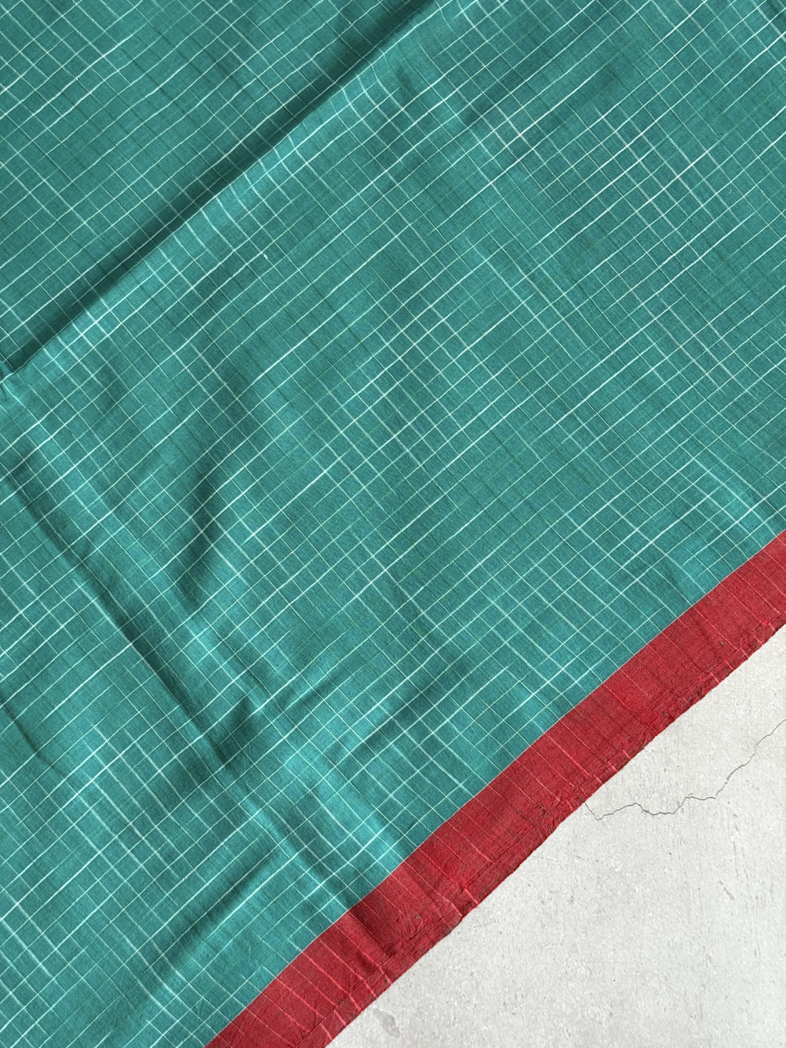 Neeraja | Green and Red Broken Checks Bengal Cotton Saree