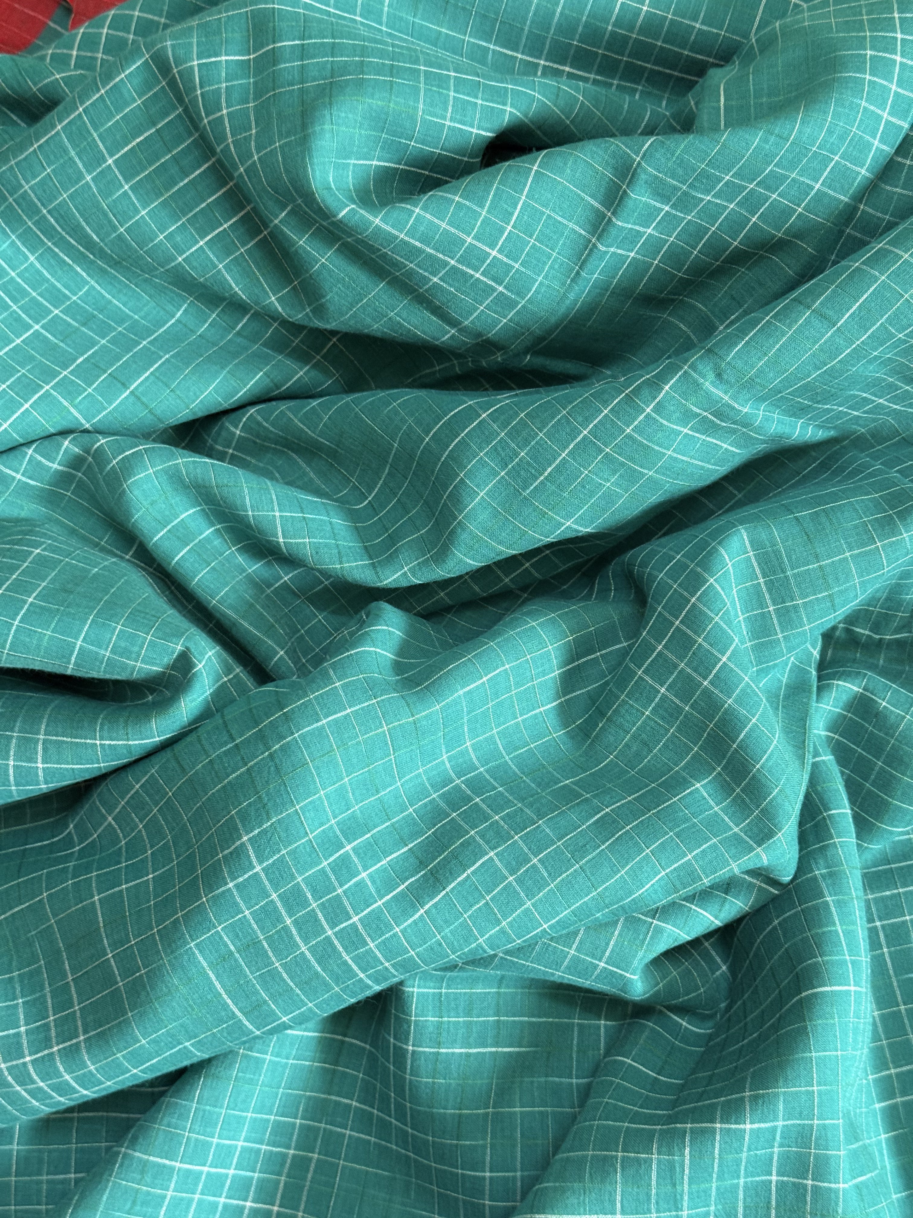 Neeraja | Green and Red Broken Checks Bengal Cotton Saree