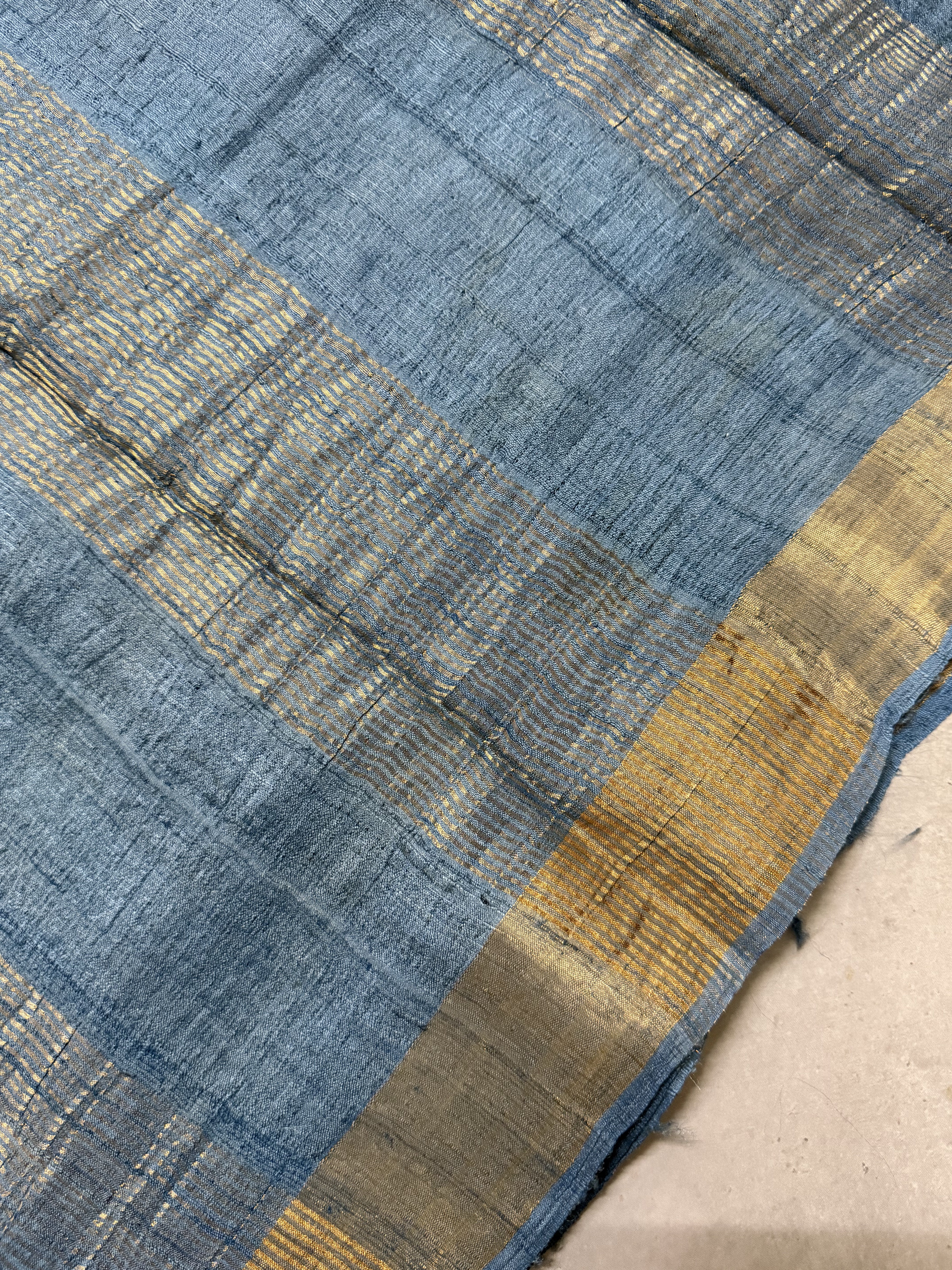 Nila | Blue Block Printed Tussar Silk Saree