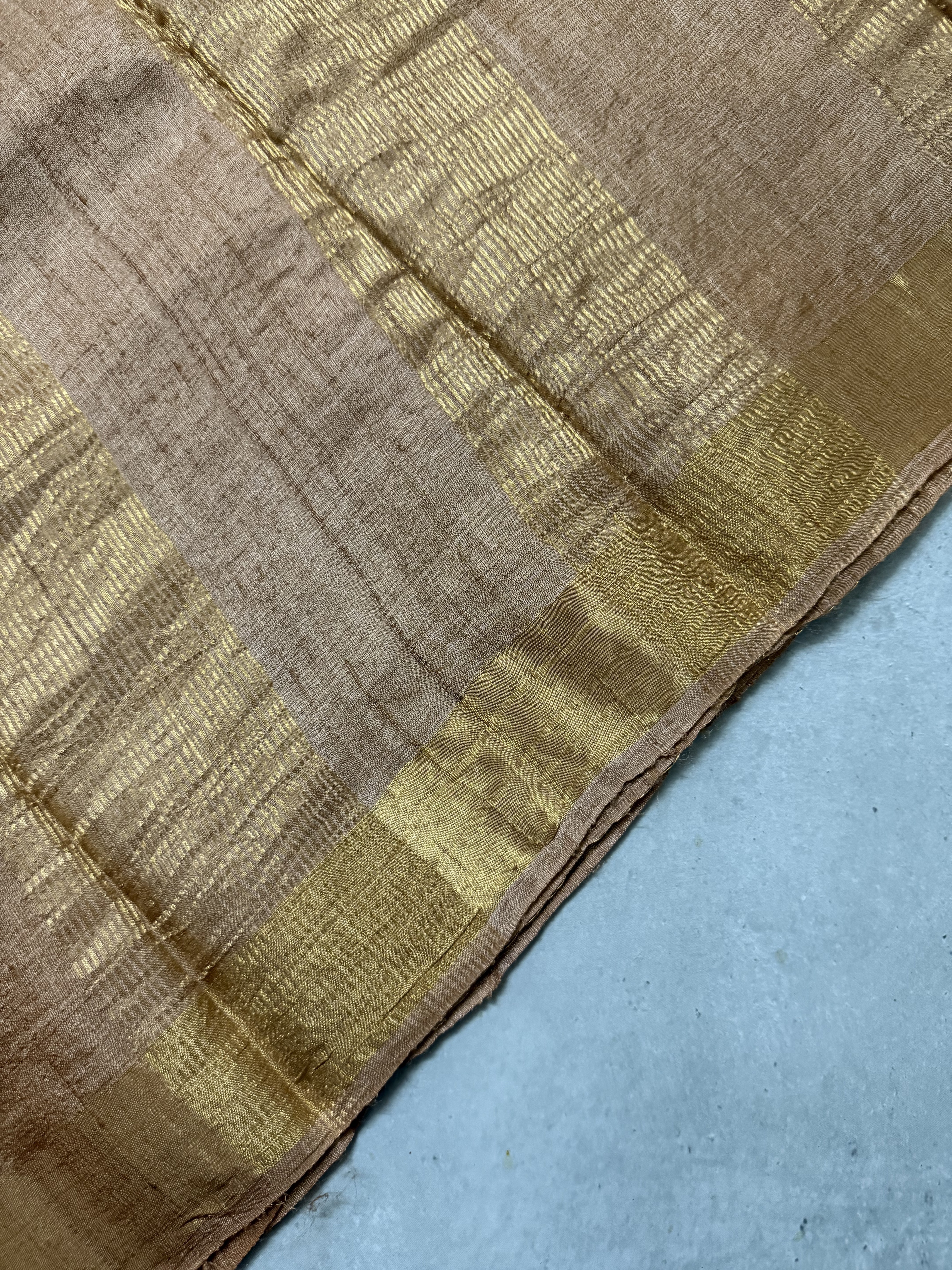 Nityaa | Brown Block Printed Tussar Silk Saree