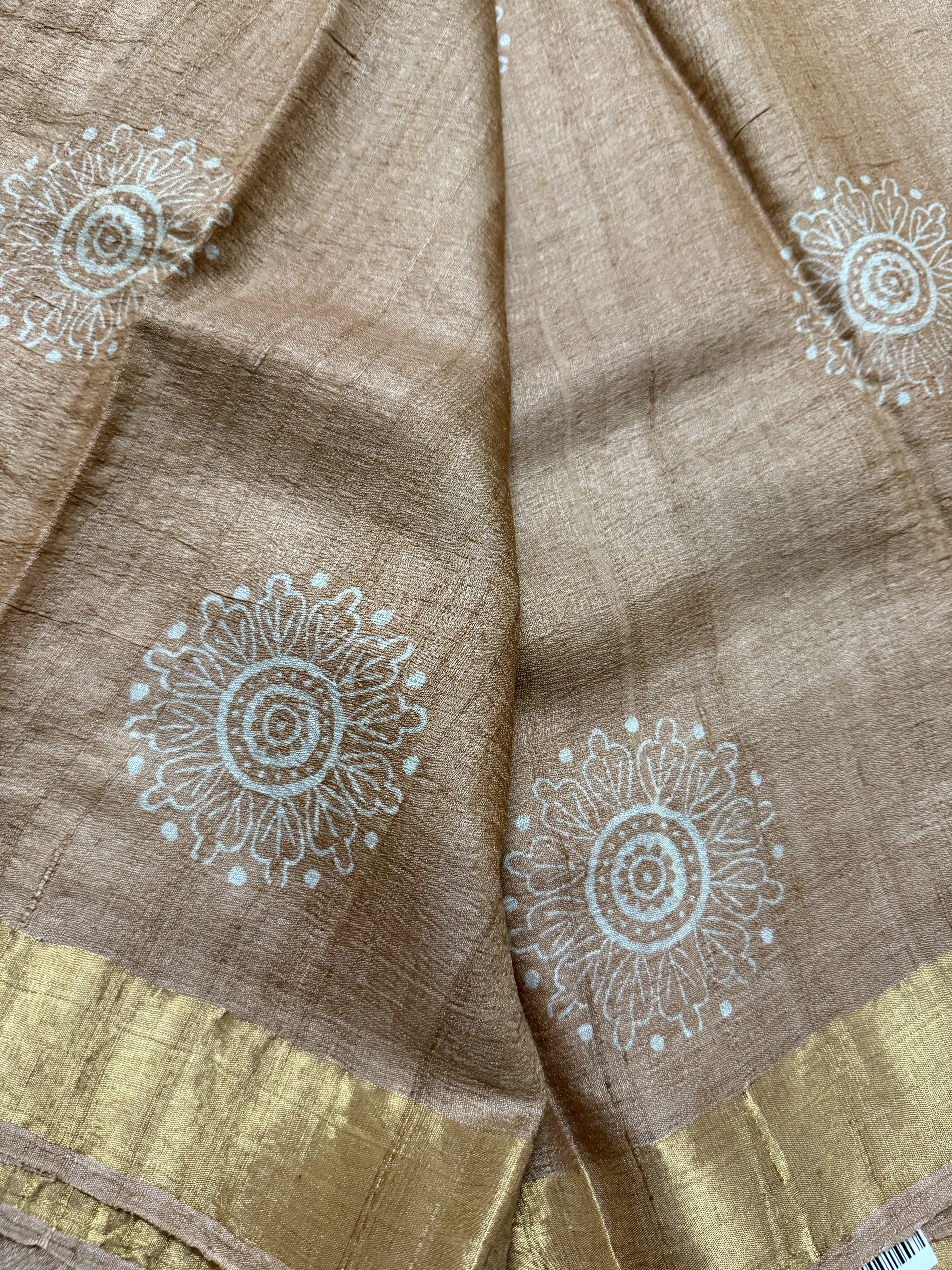 Nityaa | Brown Block Printed Tussar Silk Saree