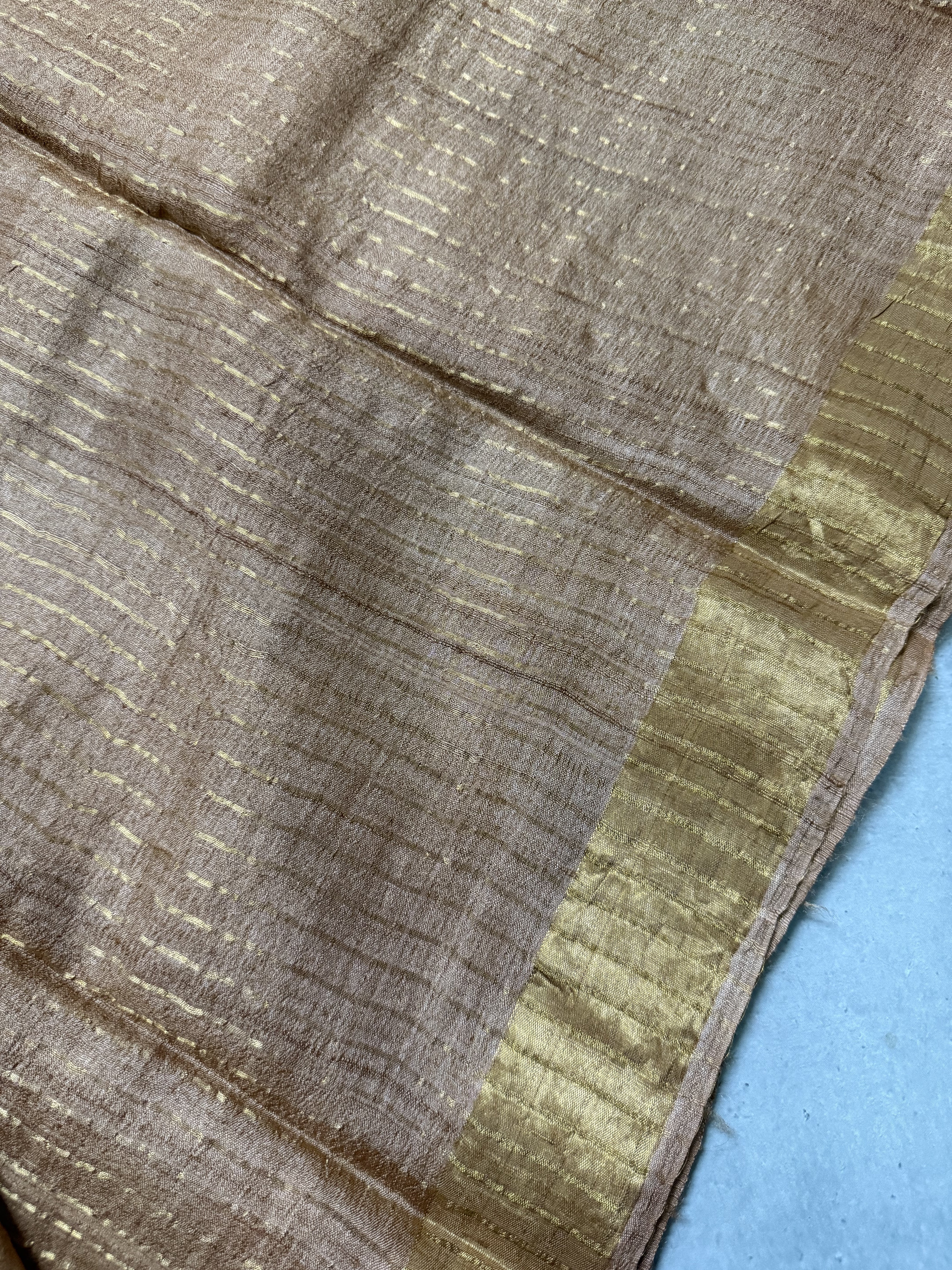 Nityaa | Brown Block Printed Tussar Silk Saree
