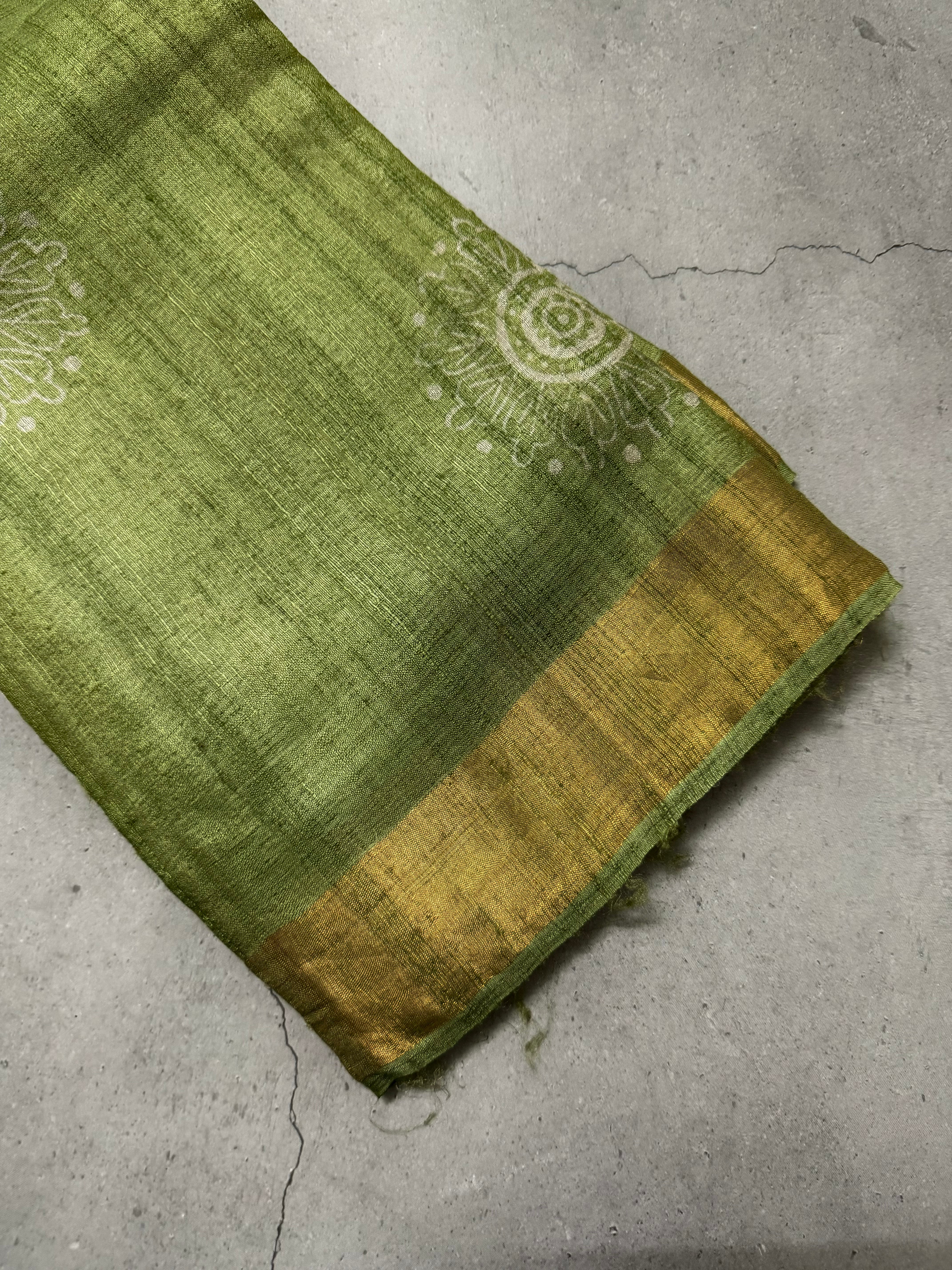 Nyra | Green Block Printed Tussar Silk Saree