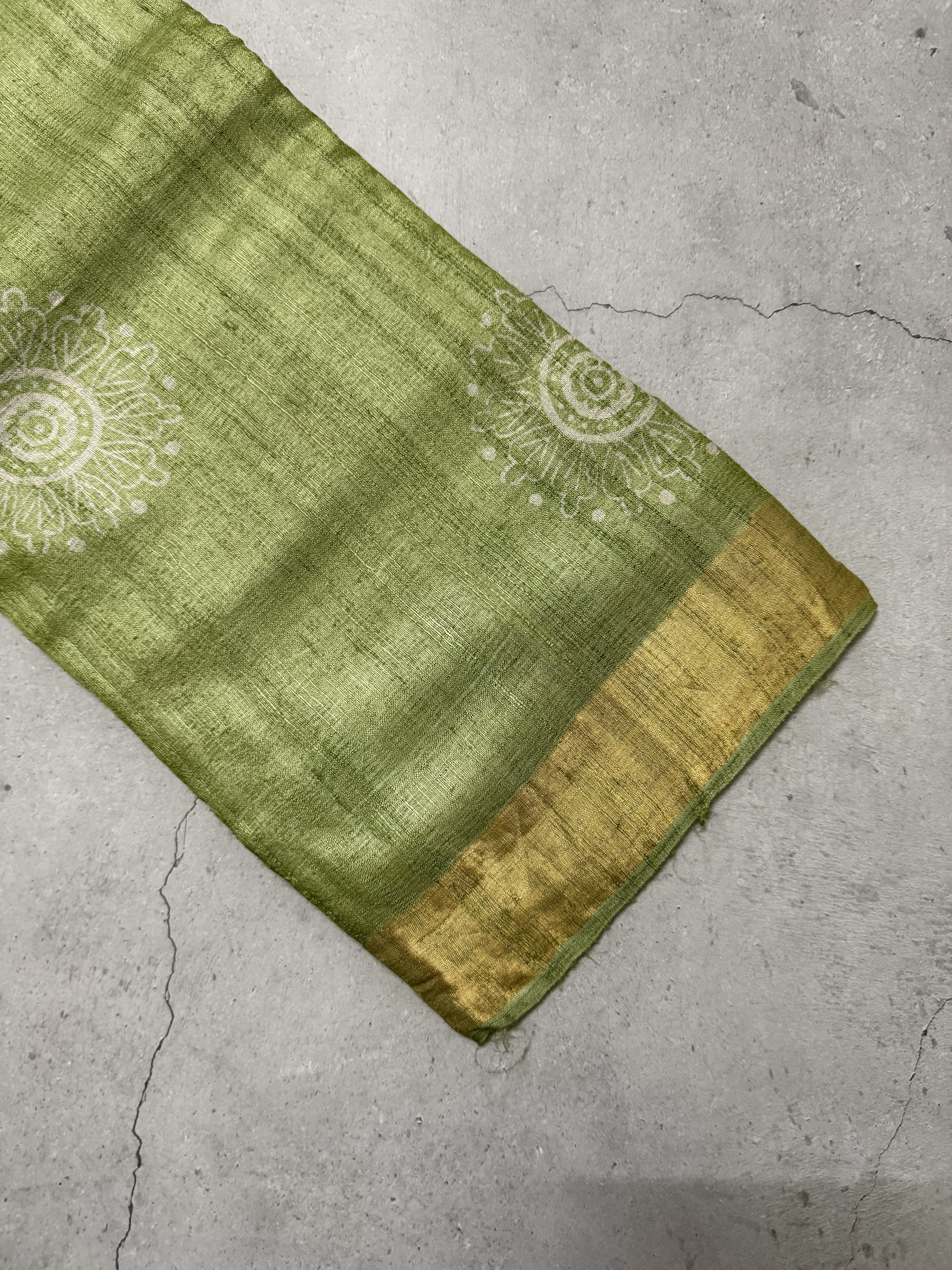 Nyra | Green Block Printed Tussar Silk Saree