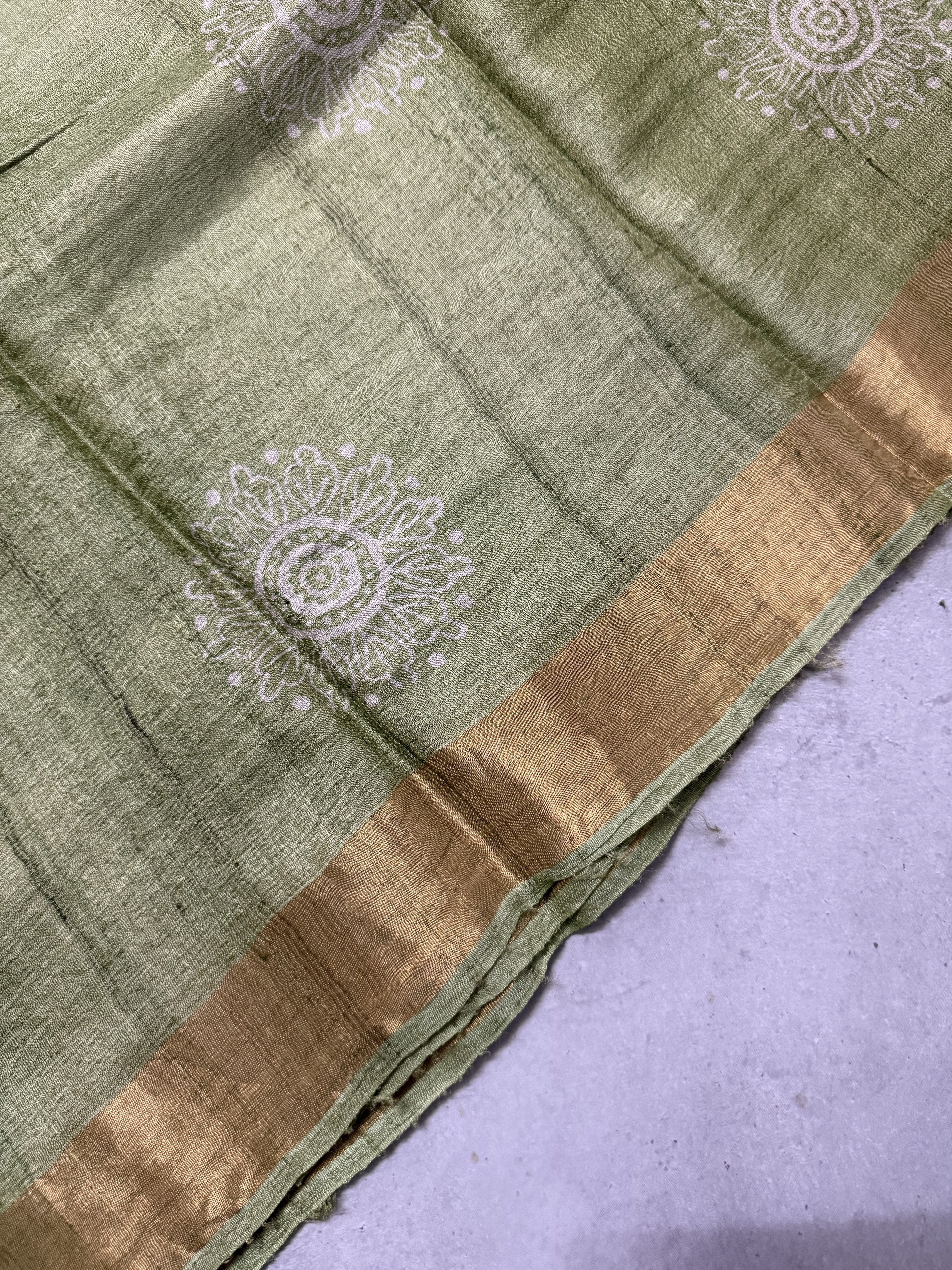Nyra | Green Block Printed Tussar Silk Saree