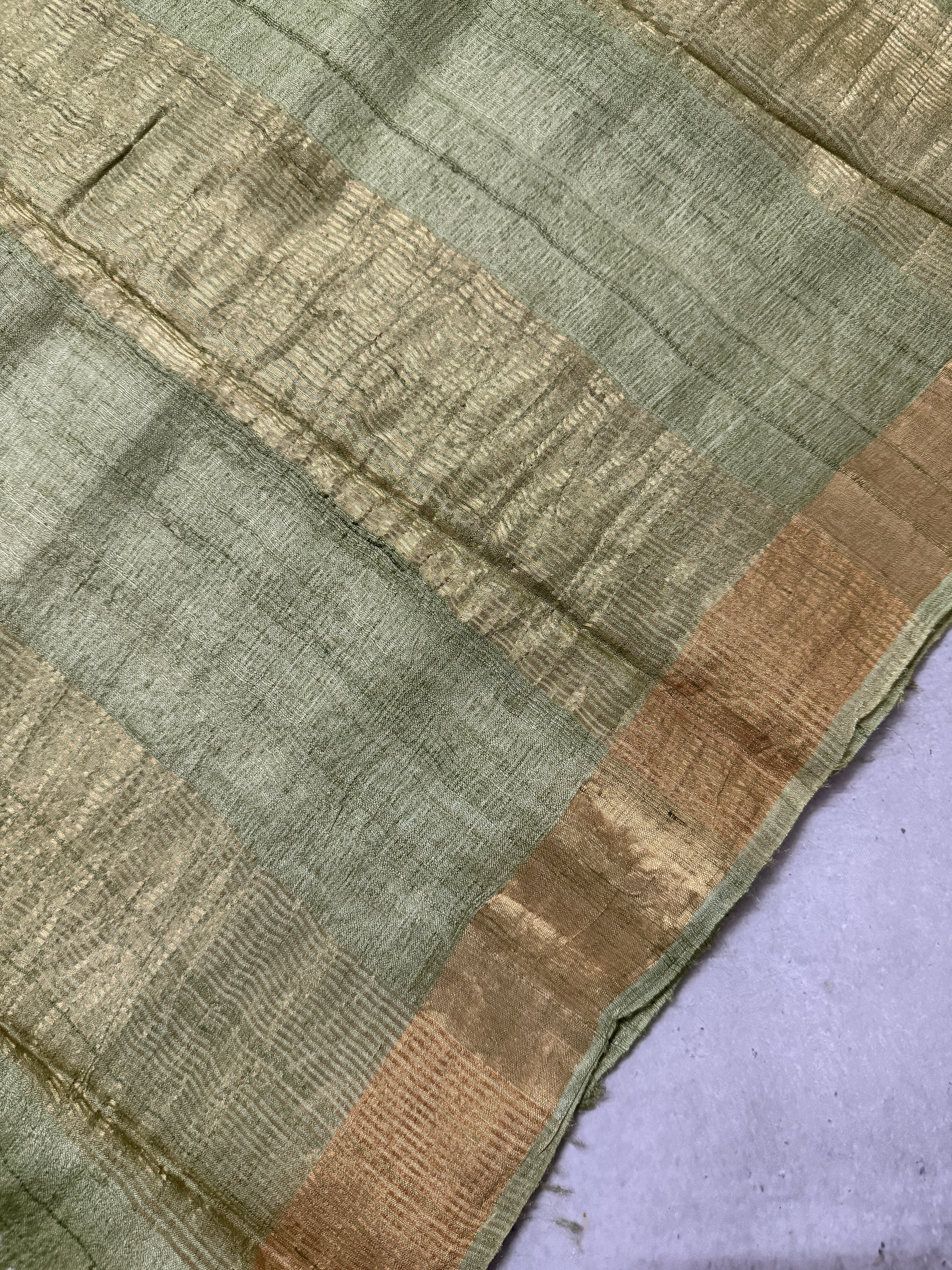 Nyra | Green Block Printed Tussar Silk Saree