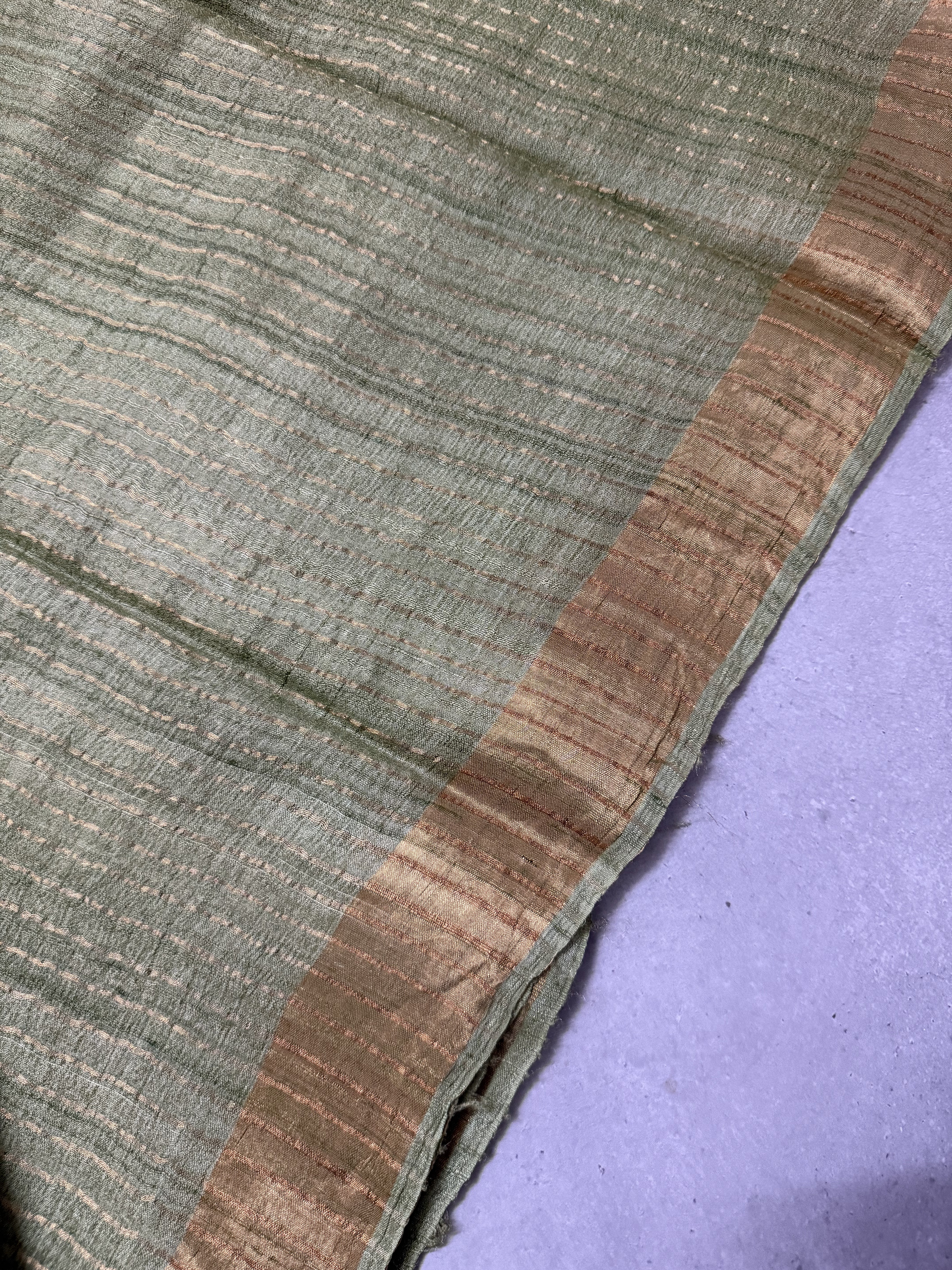 Nyra | Green Block Printed Tussar Silk Saree
