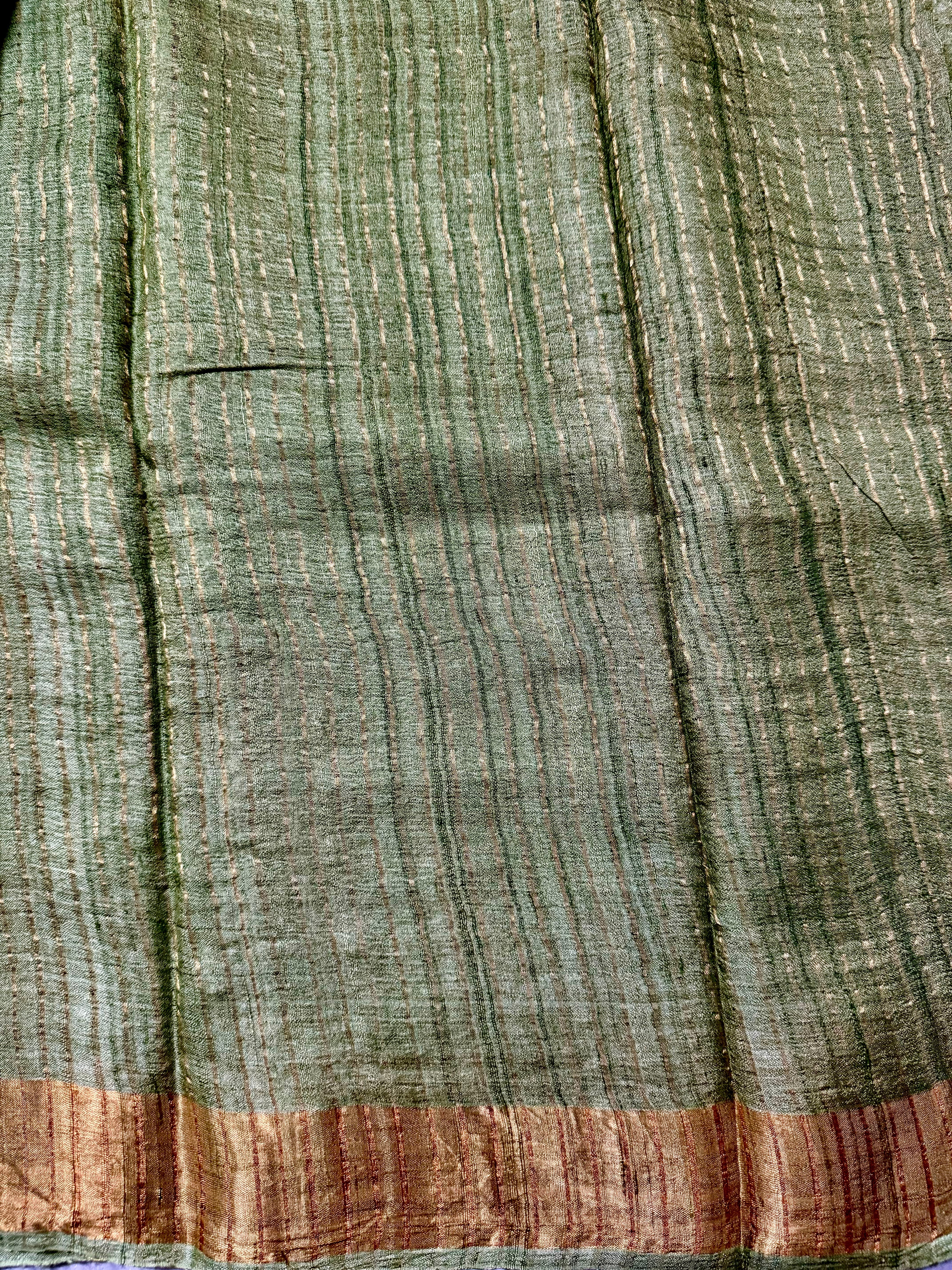 Nyra | Green Block Printed Tussar Silk Saree