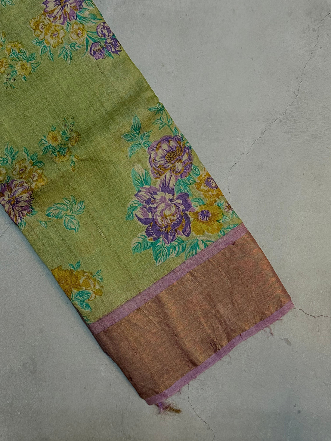 Rohini | Green and Lavender Floral Printed Tussar Silk Saree