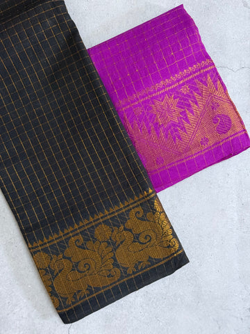 Saadhana | Black and Gold Sungudi Cotton Saree