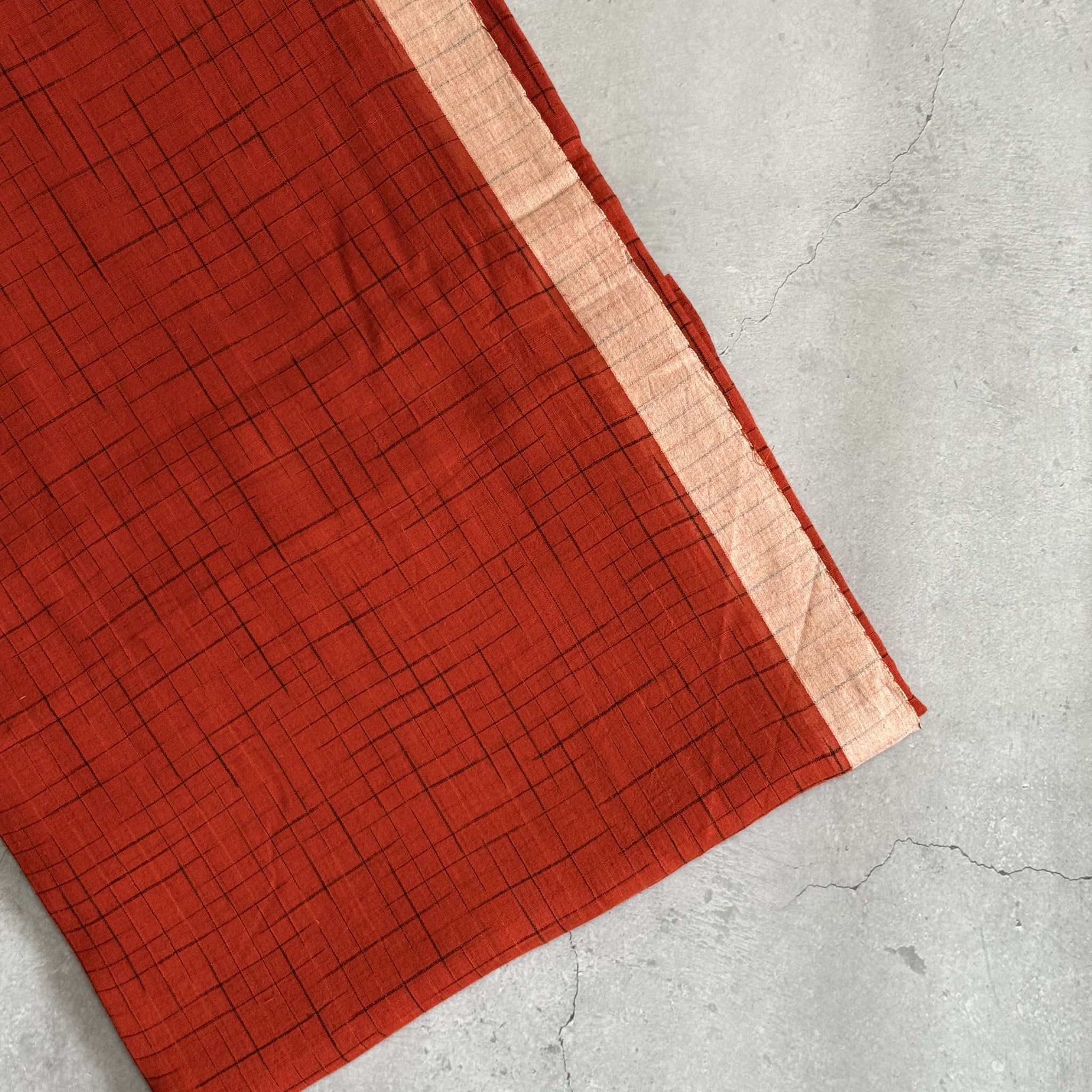 Sindhoora | Orange and White Broken Checks Bengal Cotton Saree