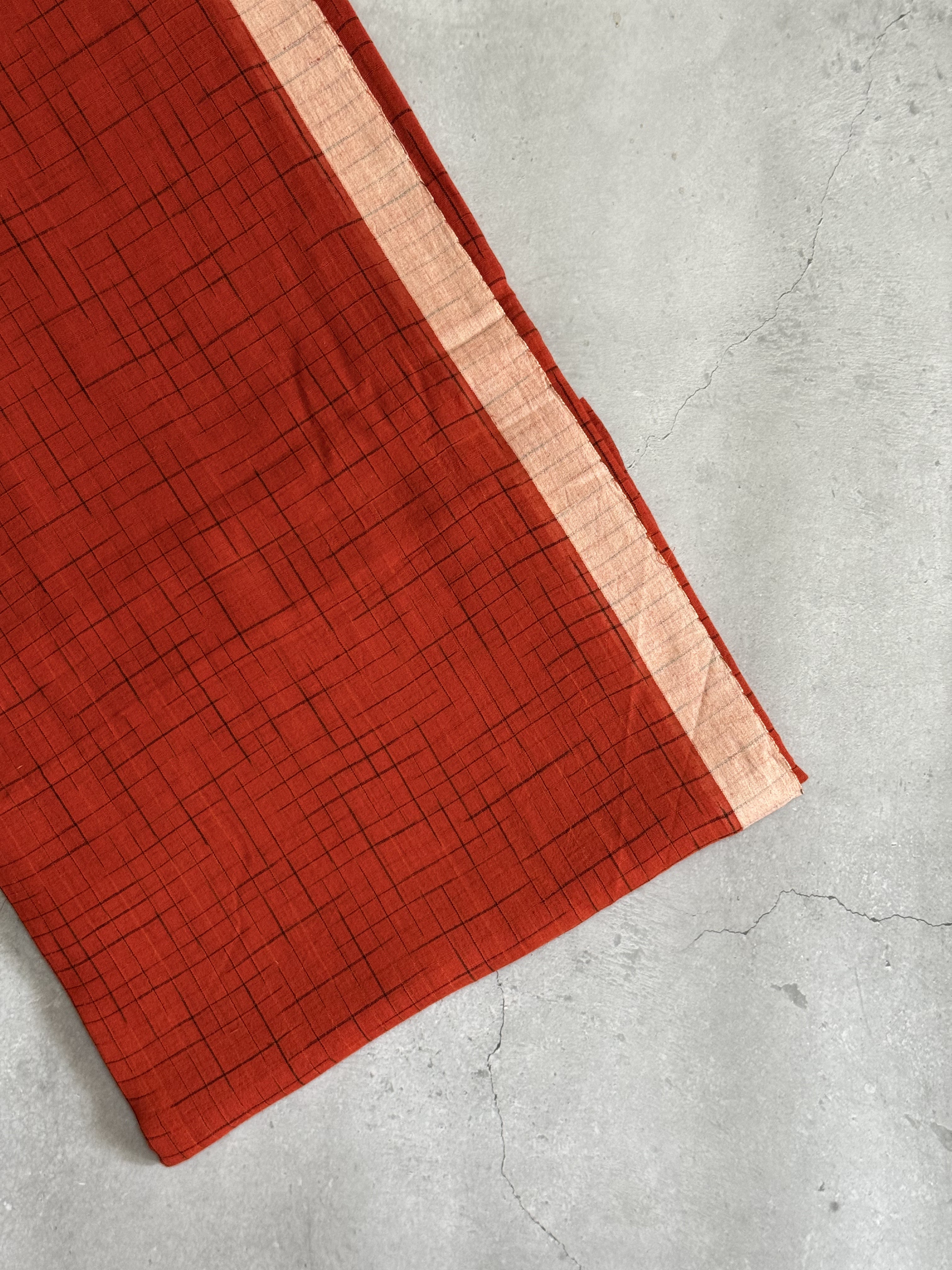 Sindhoora | Orange and White Broken Checks Bengal Cotton Saree