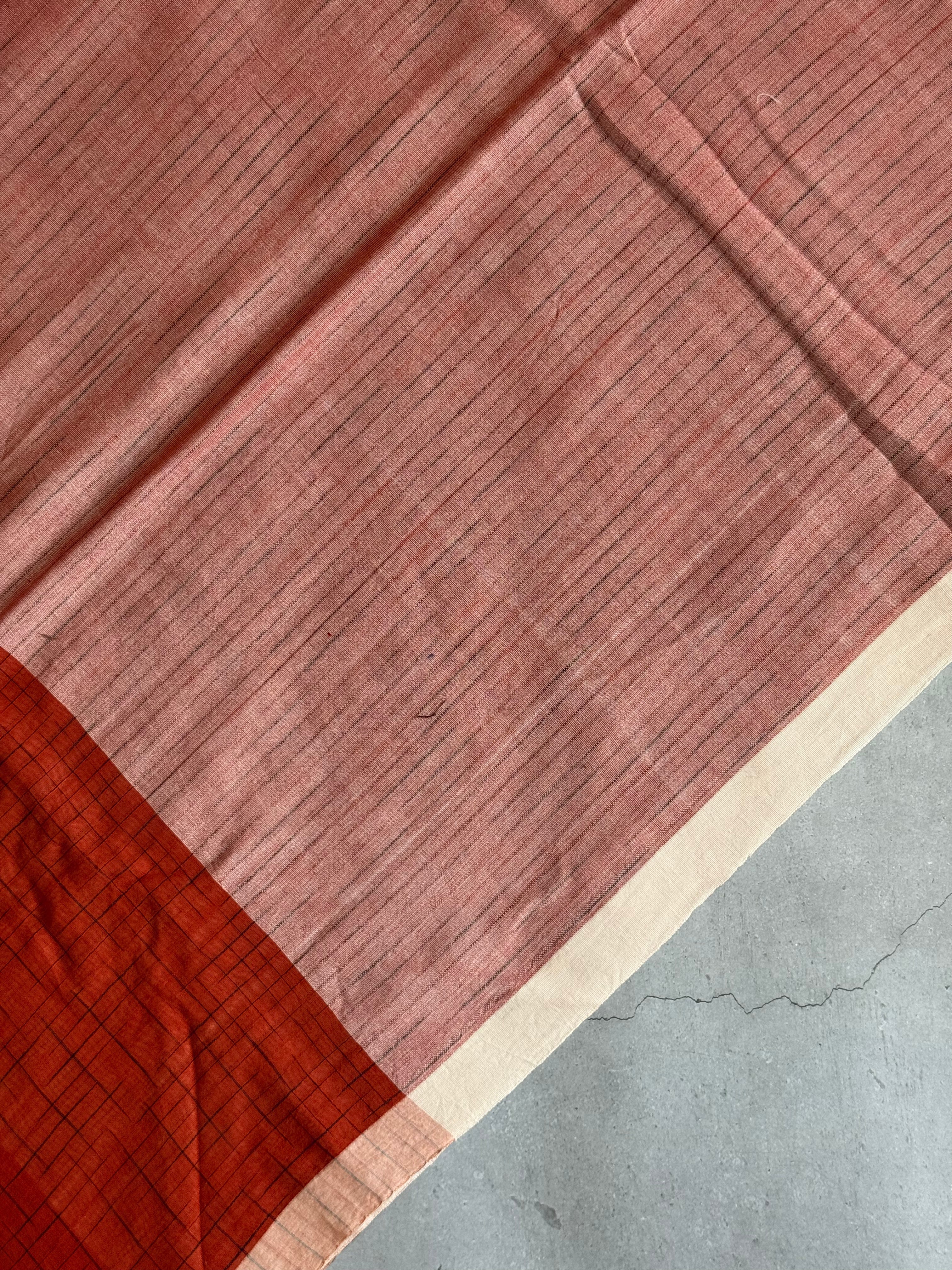 Sindhoora | Orange and White Broken Checks Bengal Cotton Saree