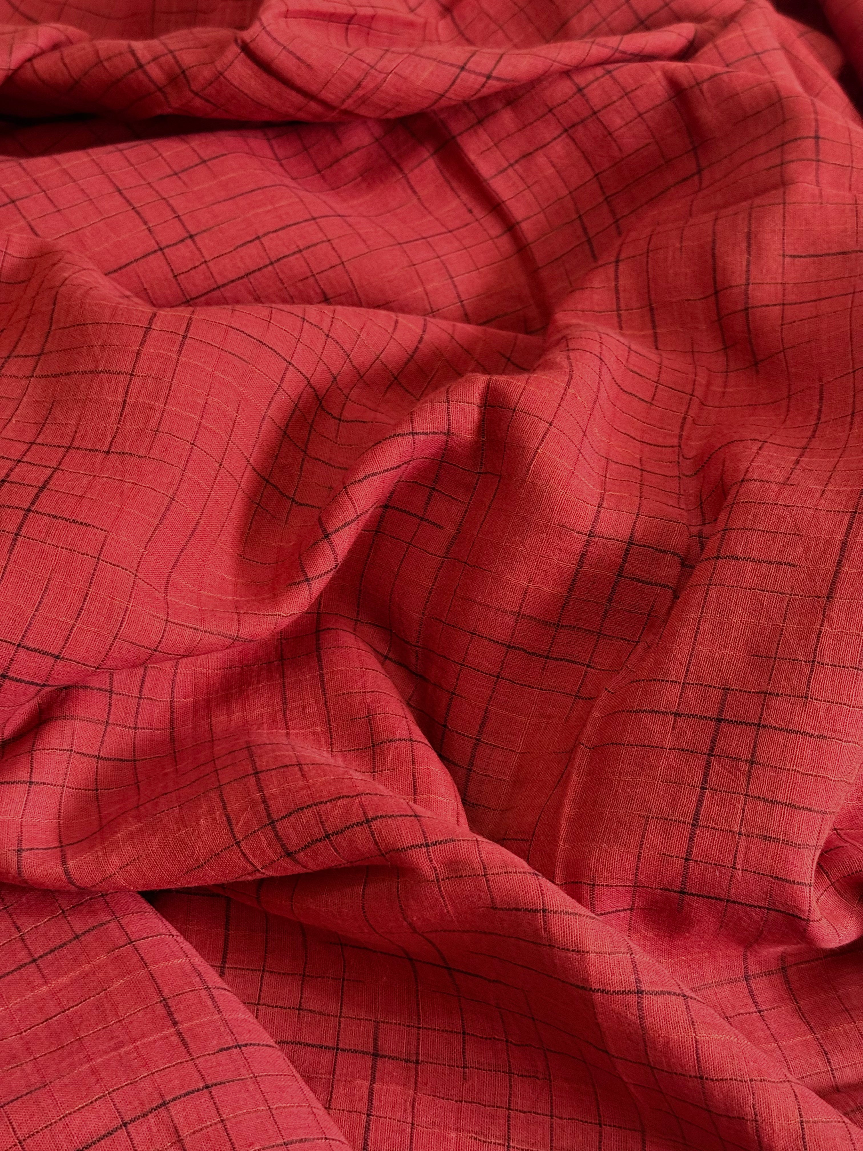 Sindhoora | Orange and White Broken Checks Bengal Cotton Saree