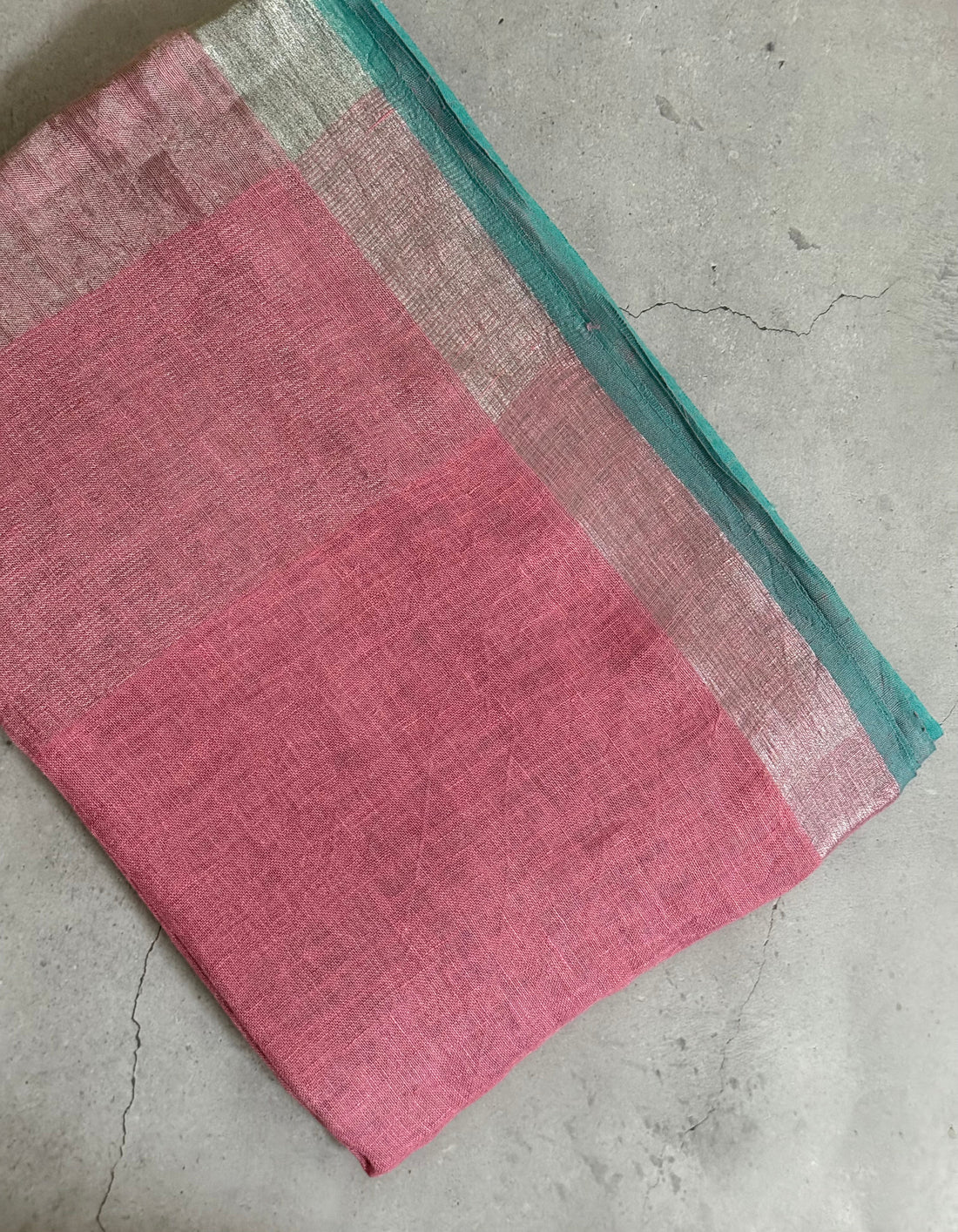 Taamara | Pink and Blue Pure Linen Saree