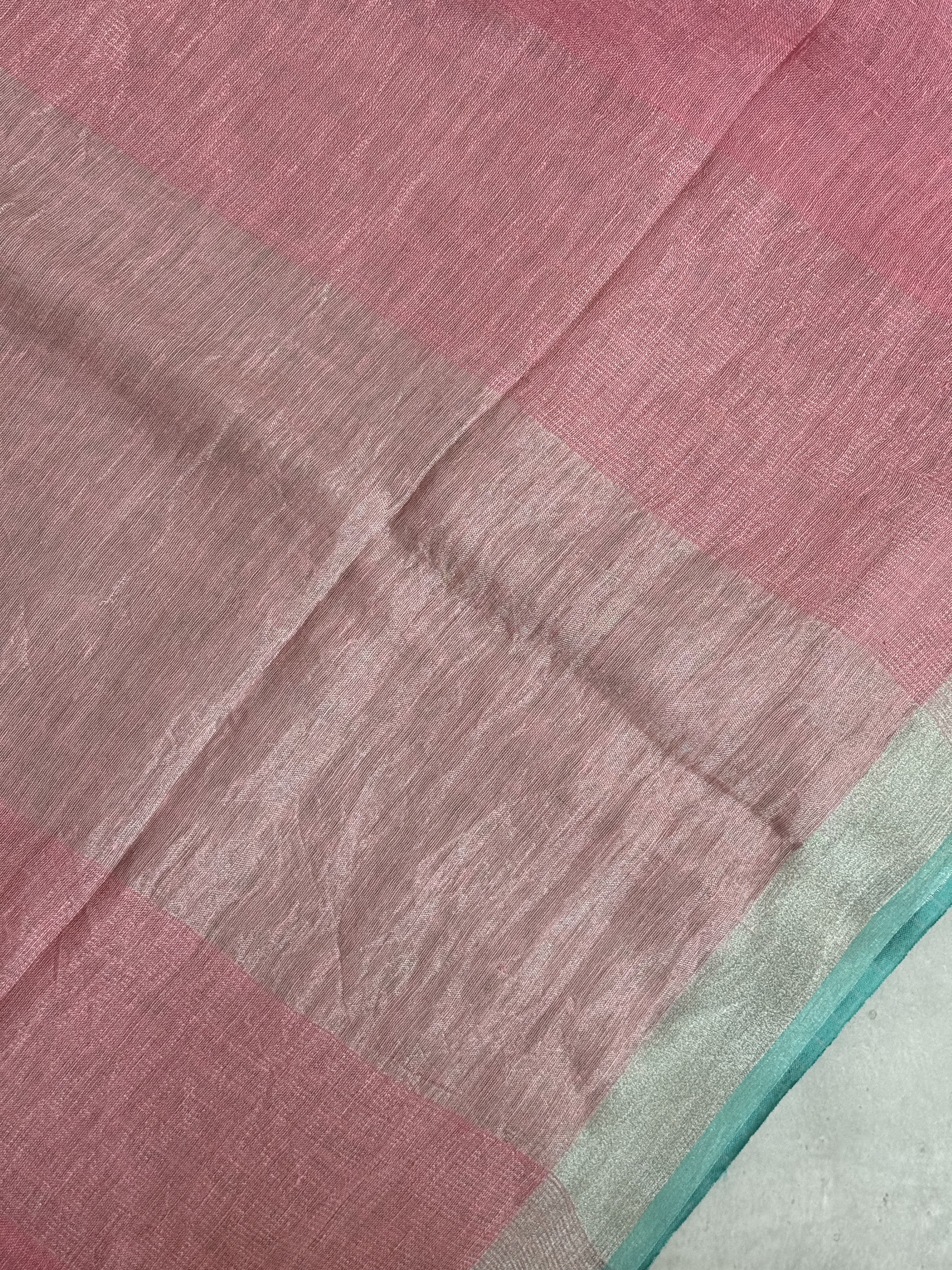 Taamara | Pink and Blue Pure Linen Saree